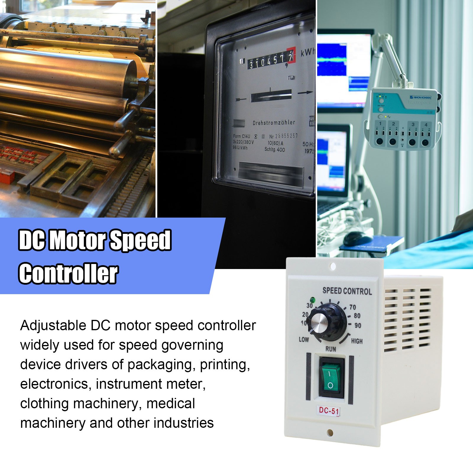 DC 0-90V Knob Motor Speed Controller Variable Adjustable Speed AC 110V Input 2PC
