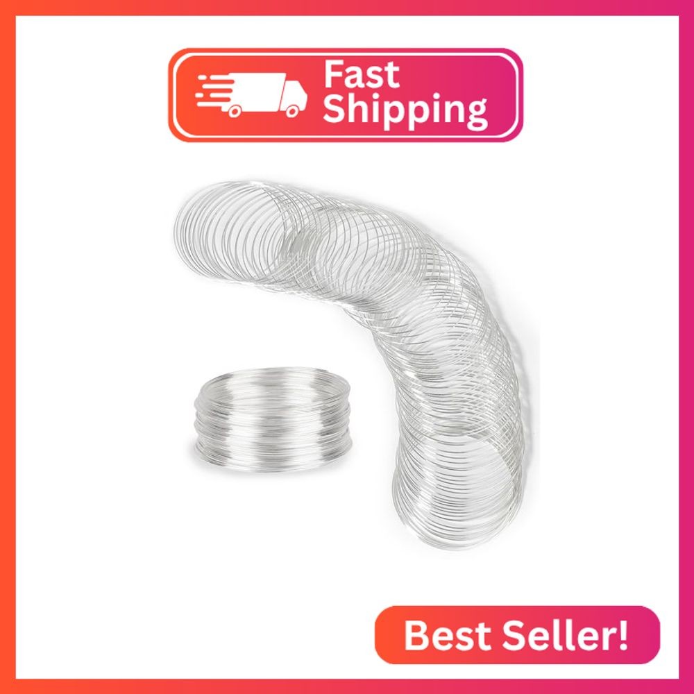 100 Loop Memory Wire for Beads Jewelry Making - Silver Steel Wire for Bracelet a