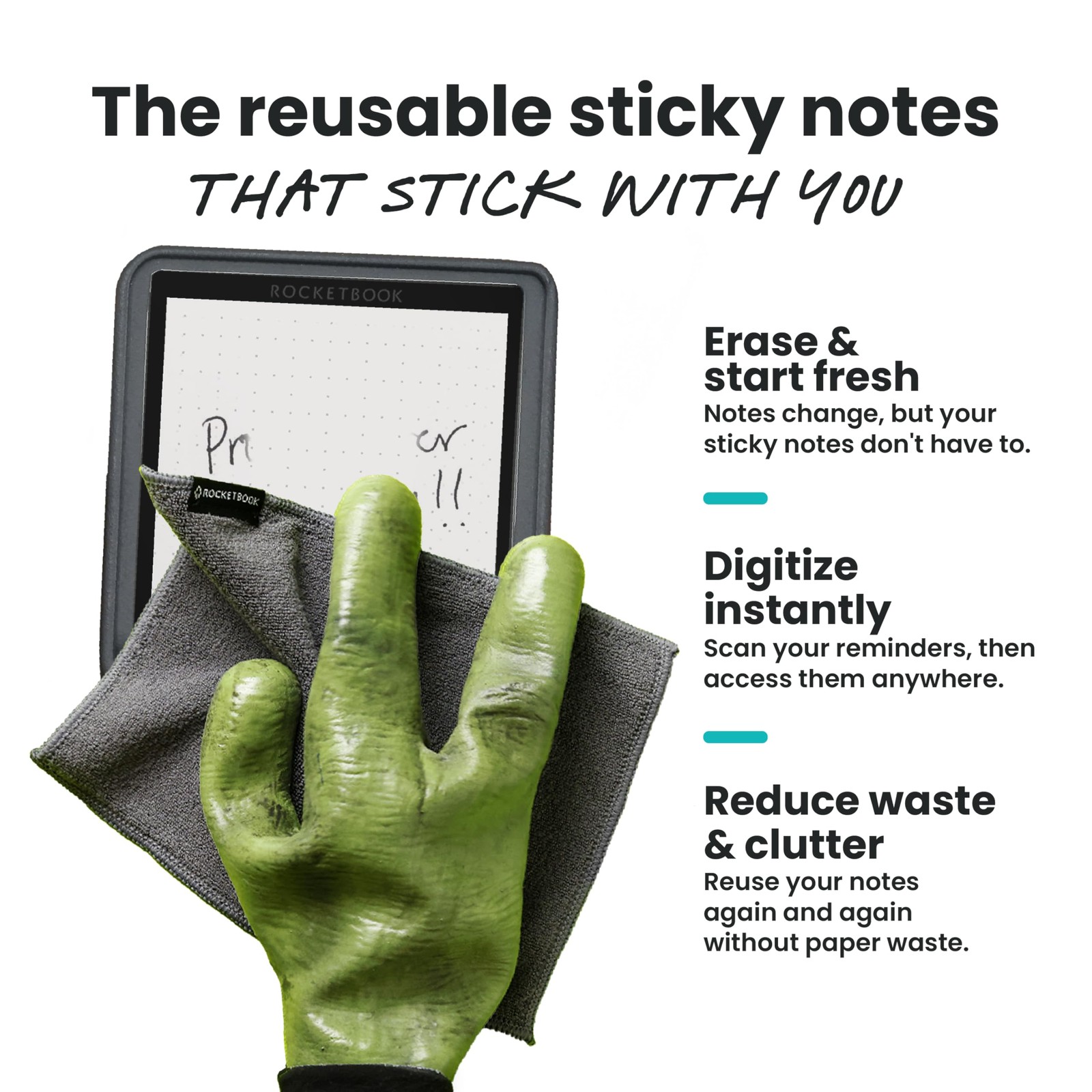 Rocketbook Reusable Sticky Notes Starter Pack, Restick and Reorganize Memo Pads,