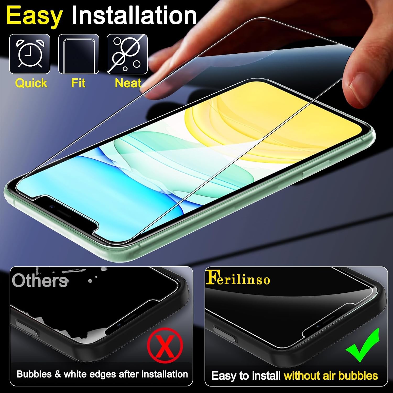 3 Pack Screen Protector for iPhone 11 with 3 Pack Tempered Glass Camera Lens