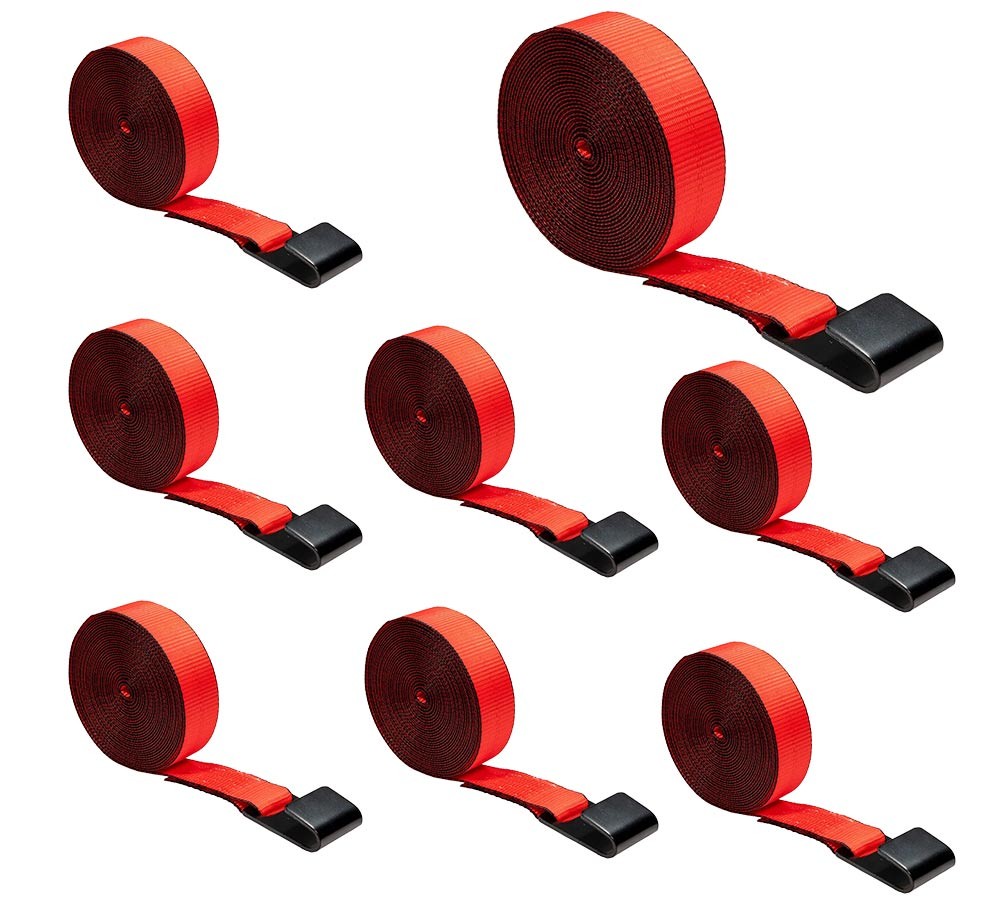 8Pcs 2"x30' Heavy Duty Red Winch Straps Tie Down w/Flat Hook WLL# 3,333 lbs