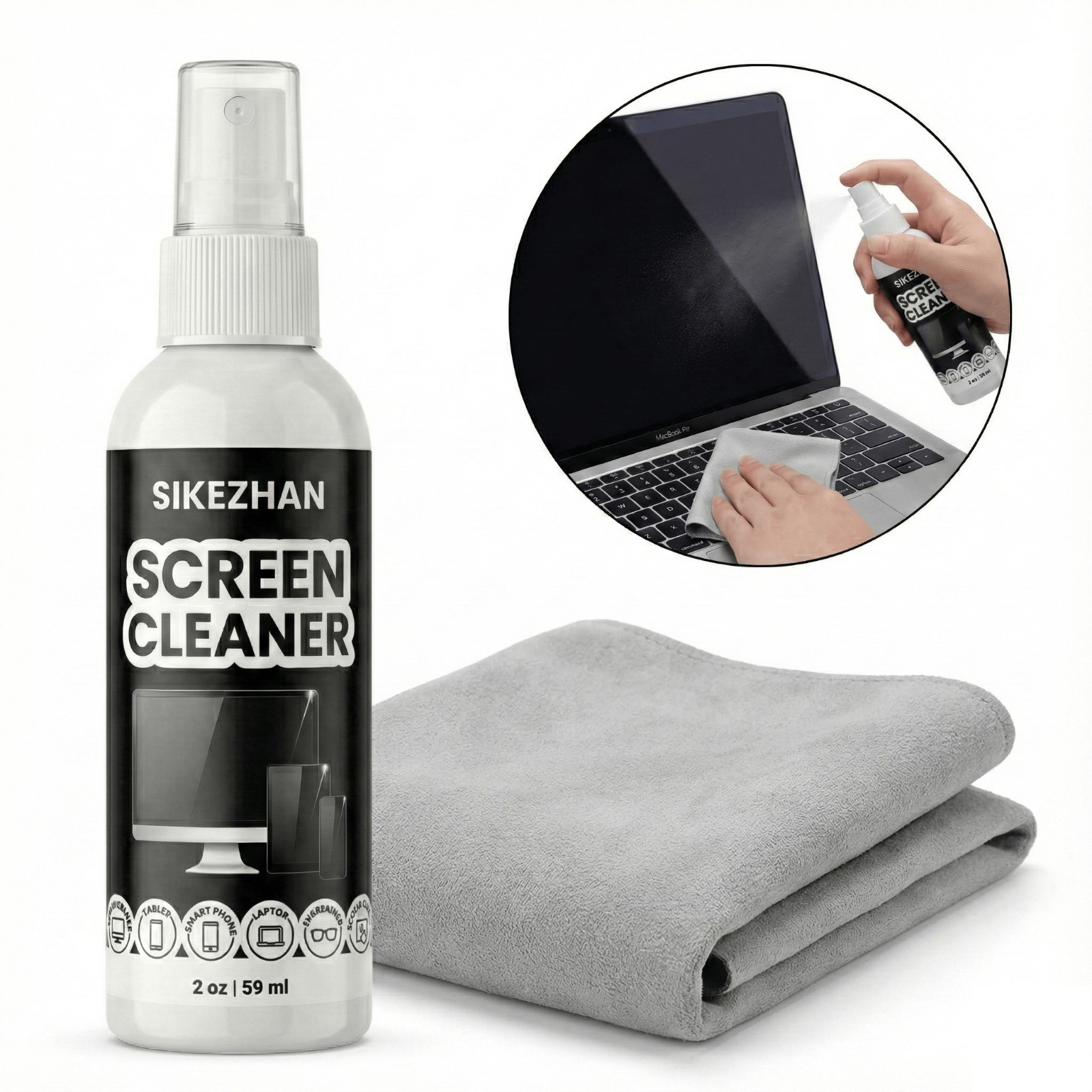 Screen Cleaner Kit Spray with Microfiber Cloth for Phone Laptop TV Monitor iPad
