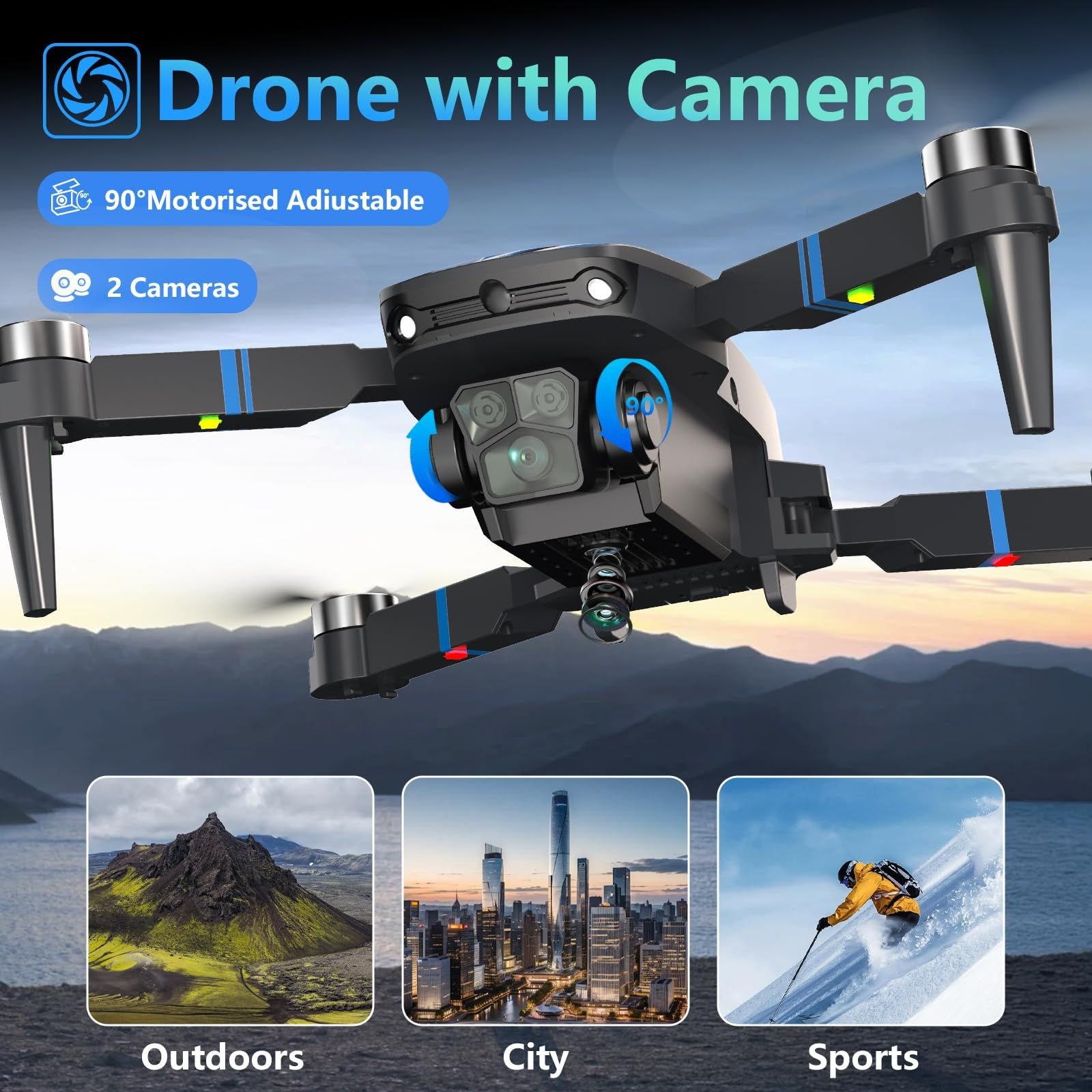 Drone with Camera for Adults LCD Screen FPV SJ sharp（RC a Screen）, Blue