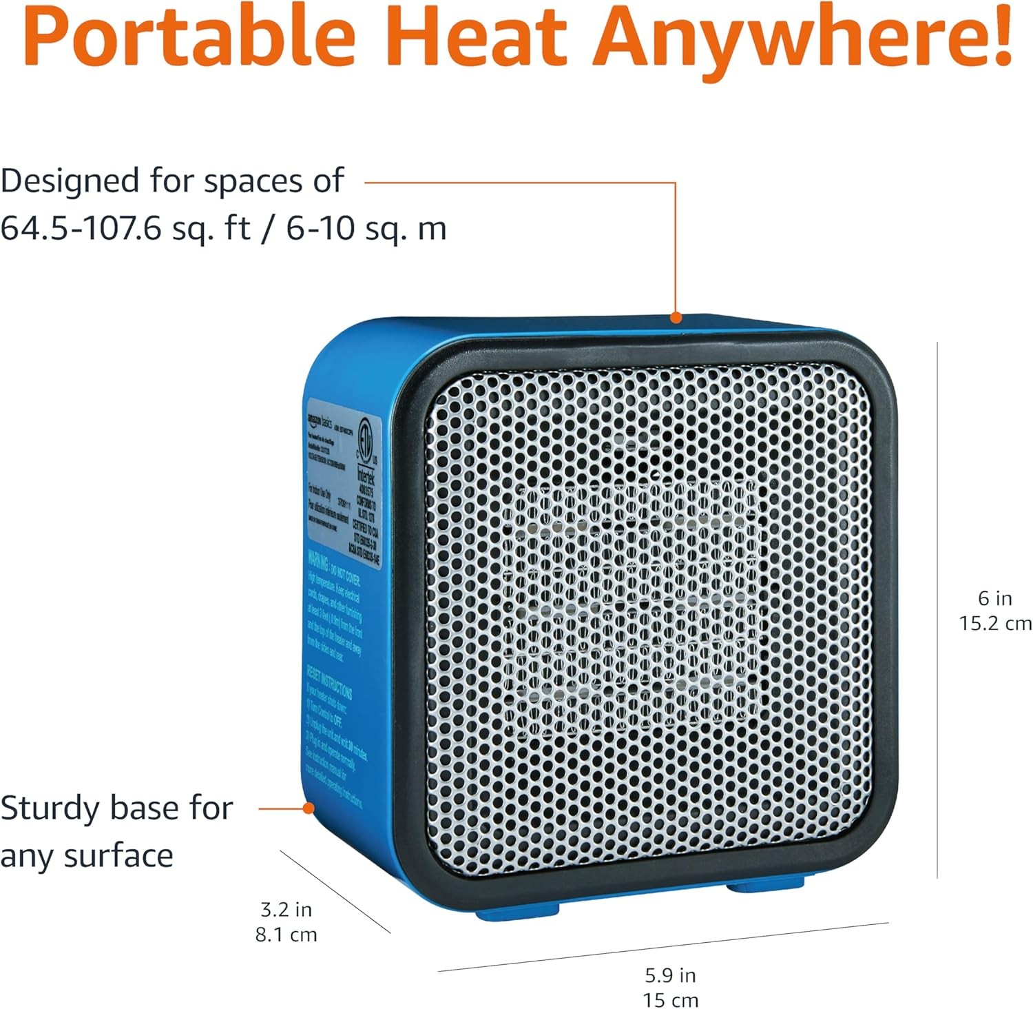 500 Watt Ceramic Small Space Personal Mini Heater Portable Lightweight Blue