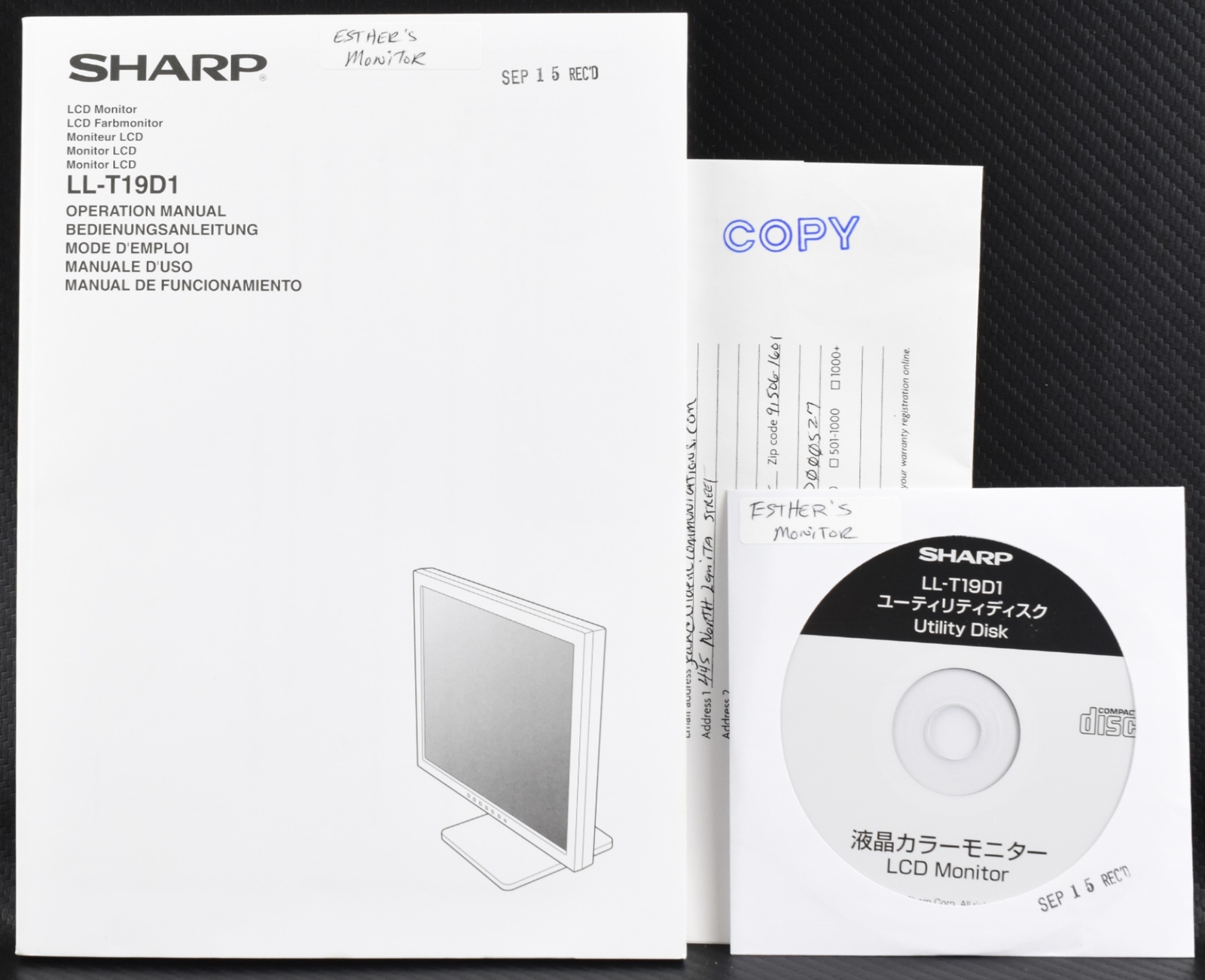 Sharp LCD Monitor LL-T19D1 Utility Disk and Operational Manual 2003