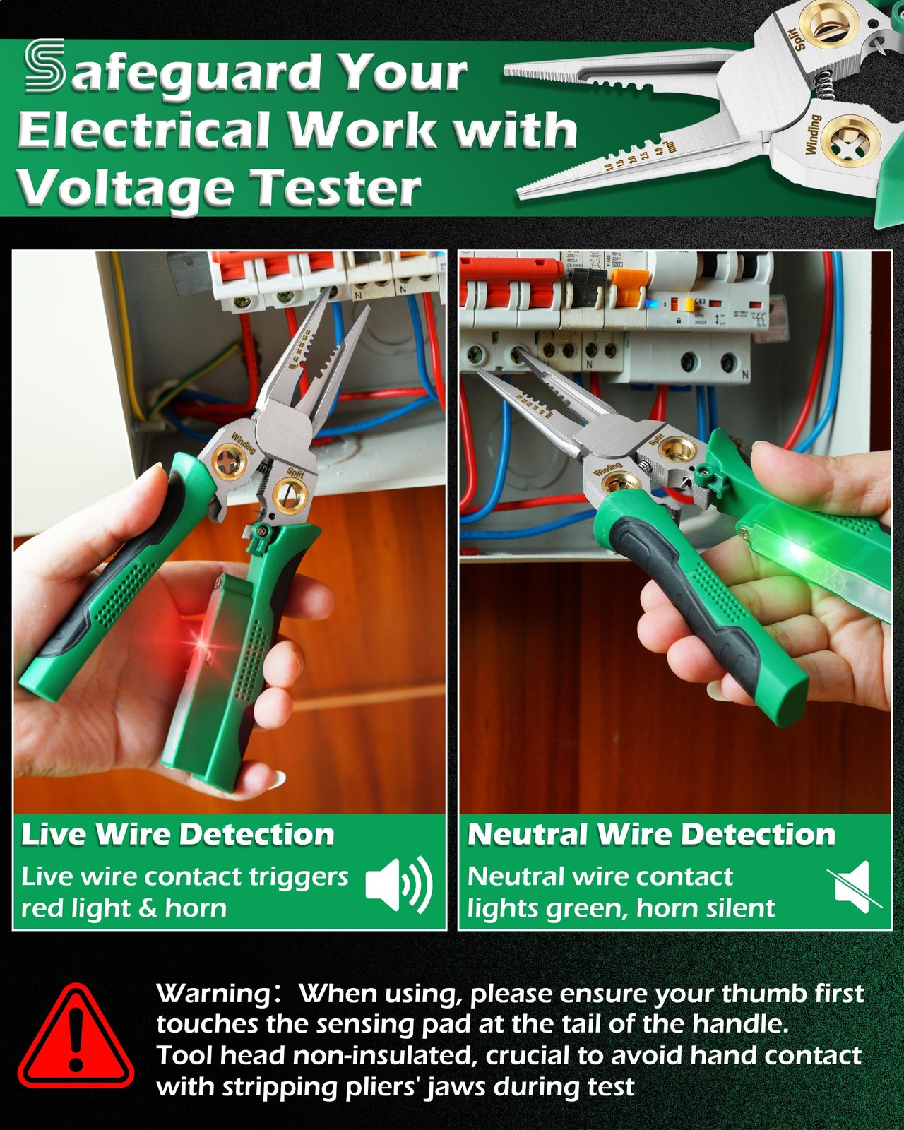 8-in-1 Wire Stripper Voltage Tester Electrical Cable Stripping Plier Green