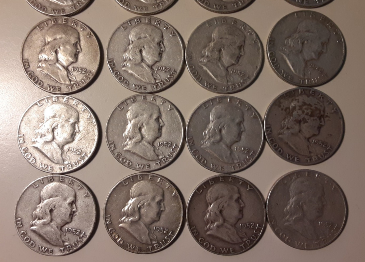 1952-D $10 Face Value 90% Silver Franklin Half Dollars various grades (#3-RDF)