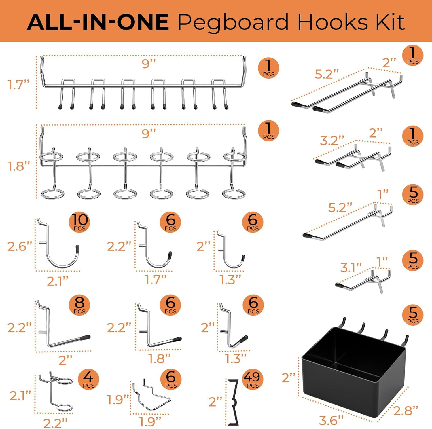 120PCS Pegboard Accessories Organizer Kit, Peg Board Hooks Assortment with Bins