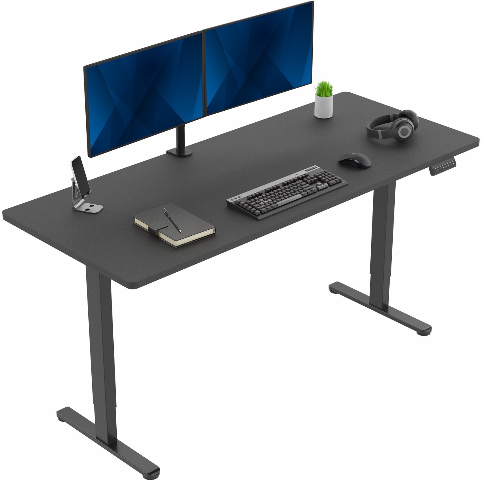 VIVO Dual Motor 71” x 30” Standing Desk, 1-Piece Black Top, Black Frame