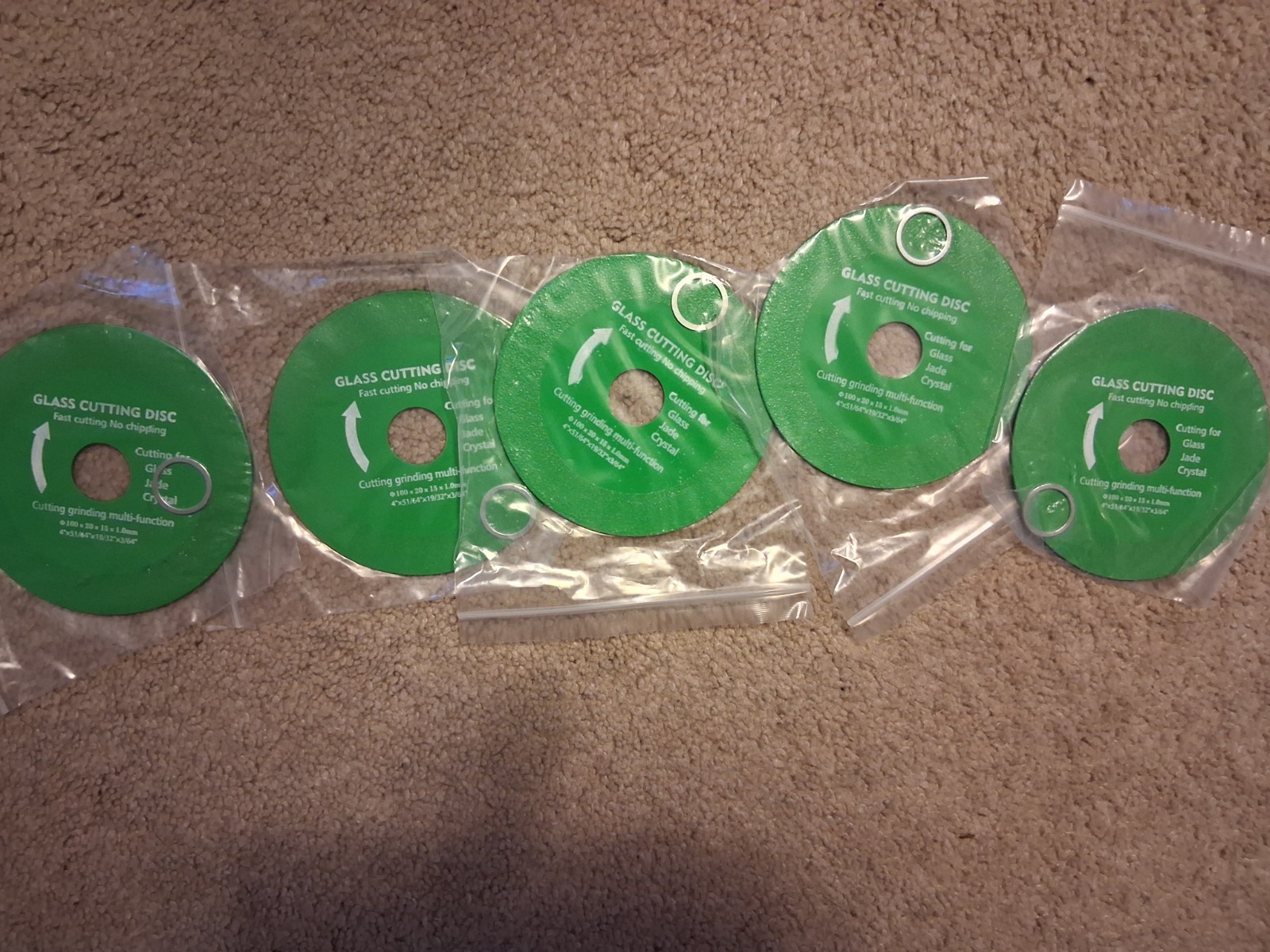 Lot of (6) Glass Jade Crystal Cutting Discs 4" x 5 1/64" x 19/32 x 3/64"