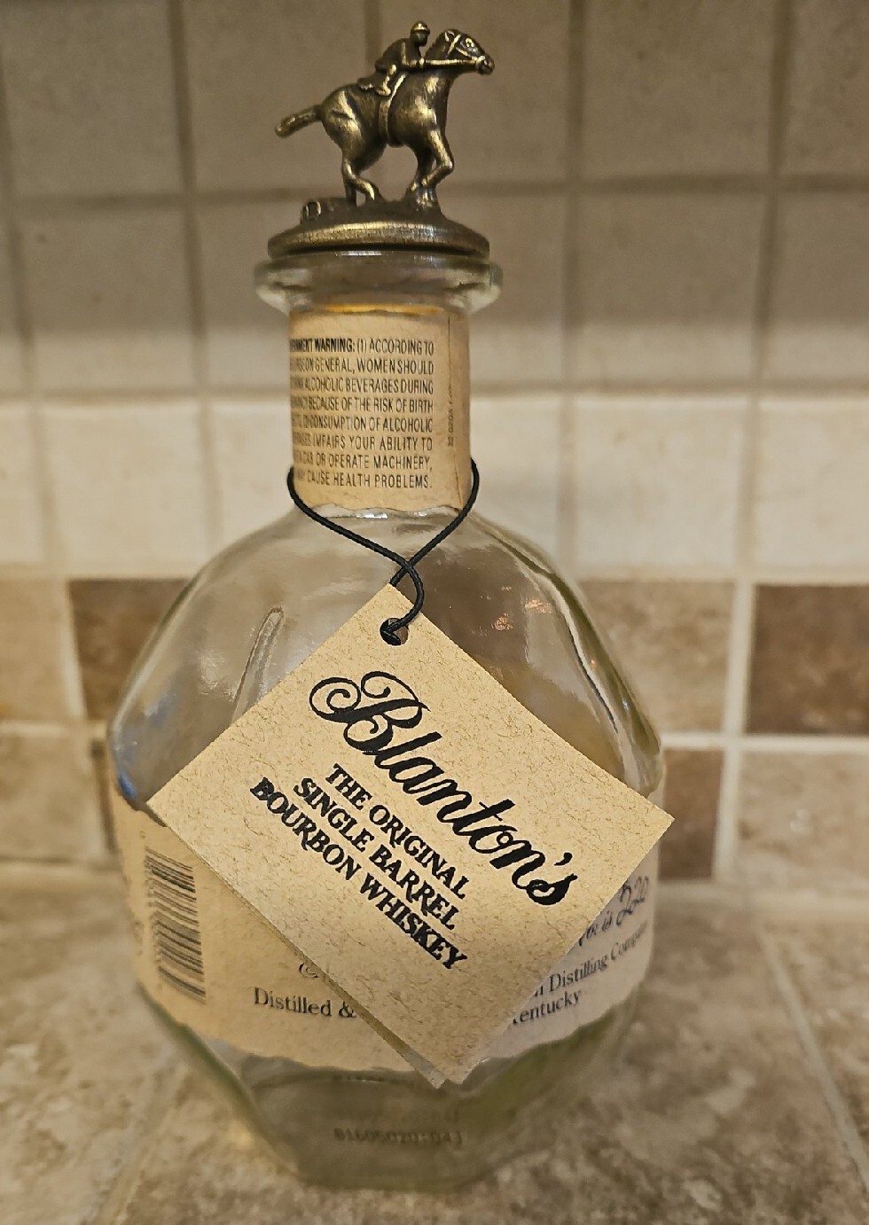 Blanton’s Single Barrel Bourbon Whiskey Empty Bottle with Stopper Letter O 2016