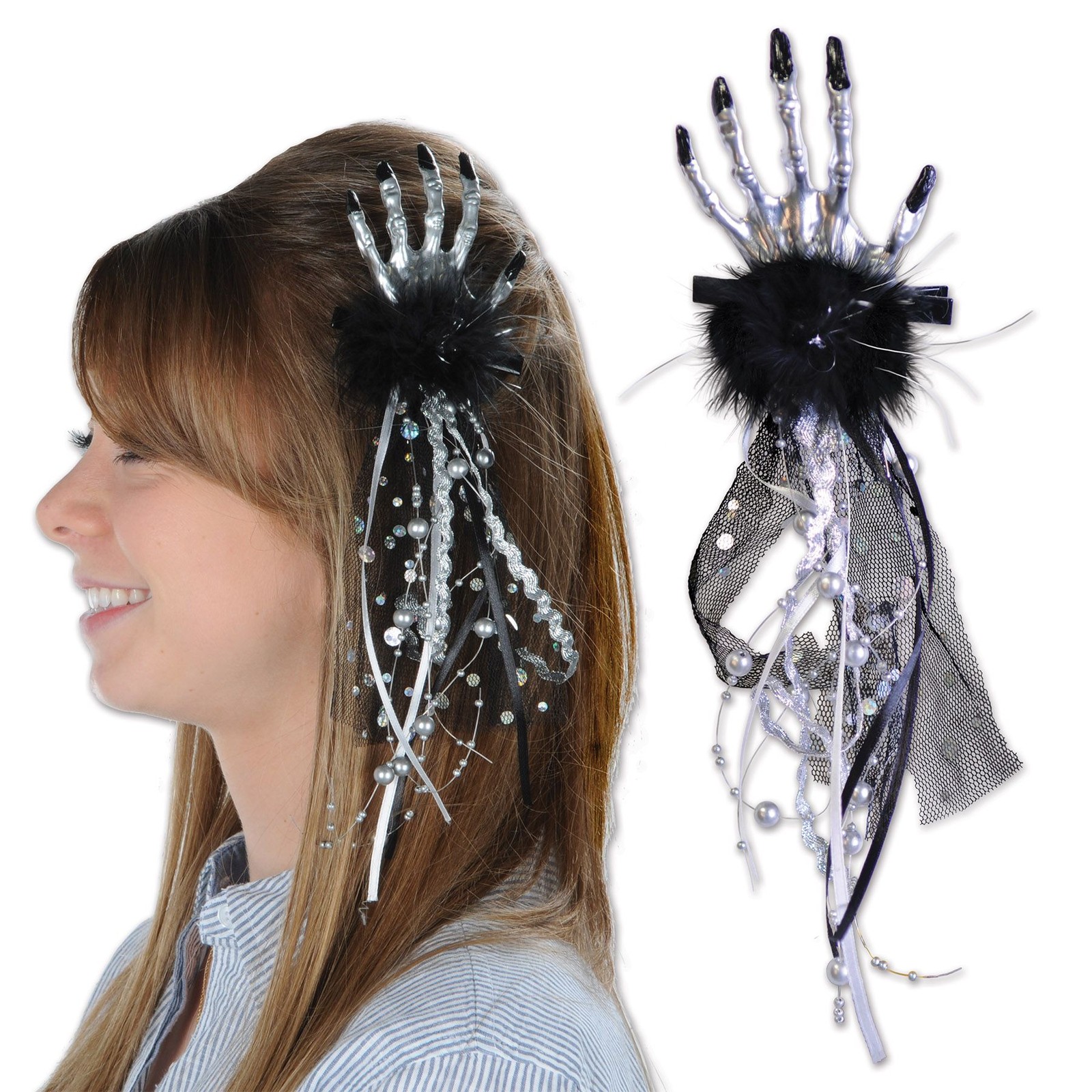 Halloween Skeleton Hand Hair Clip Ribbon Fits Most Halloween Hair Clip