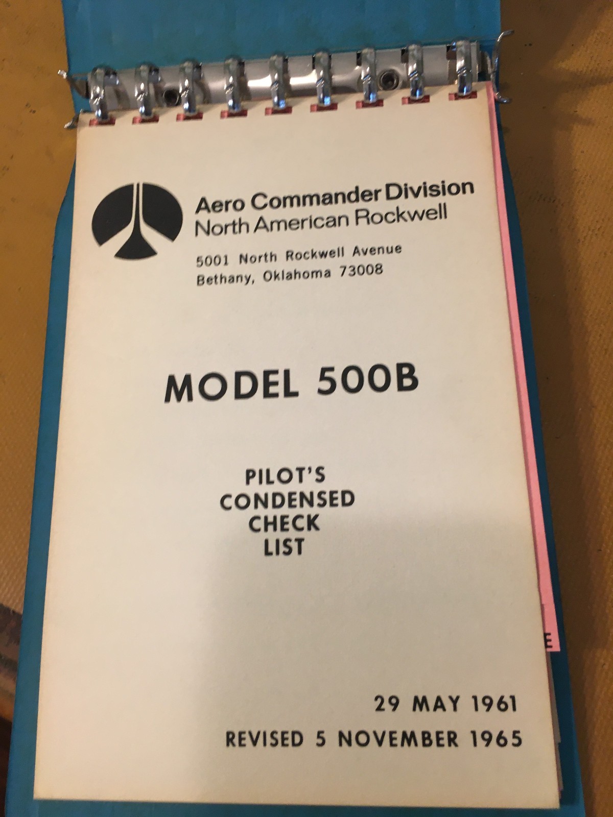Commander 500B Pilot's Condensed Check List