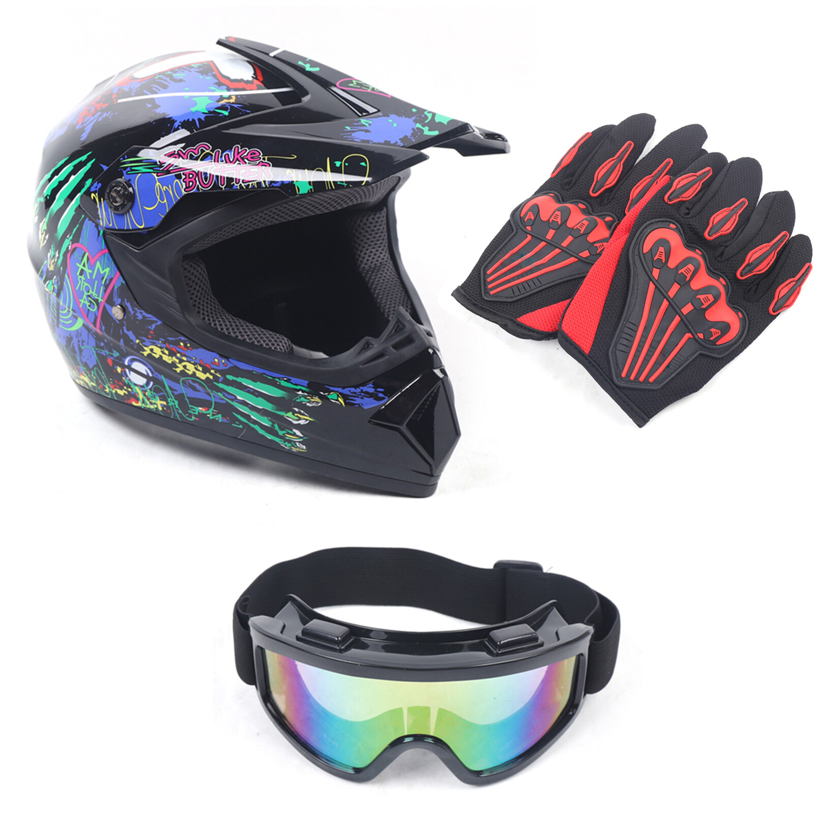 Motocross Helmet Kit Black Motorcycle Helmet With Gloves Motorcycle Helmet Set