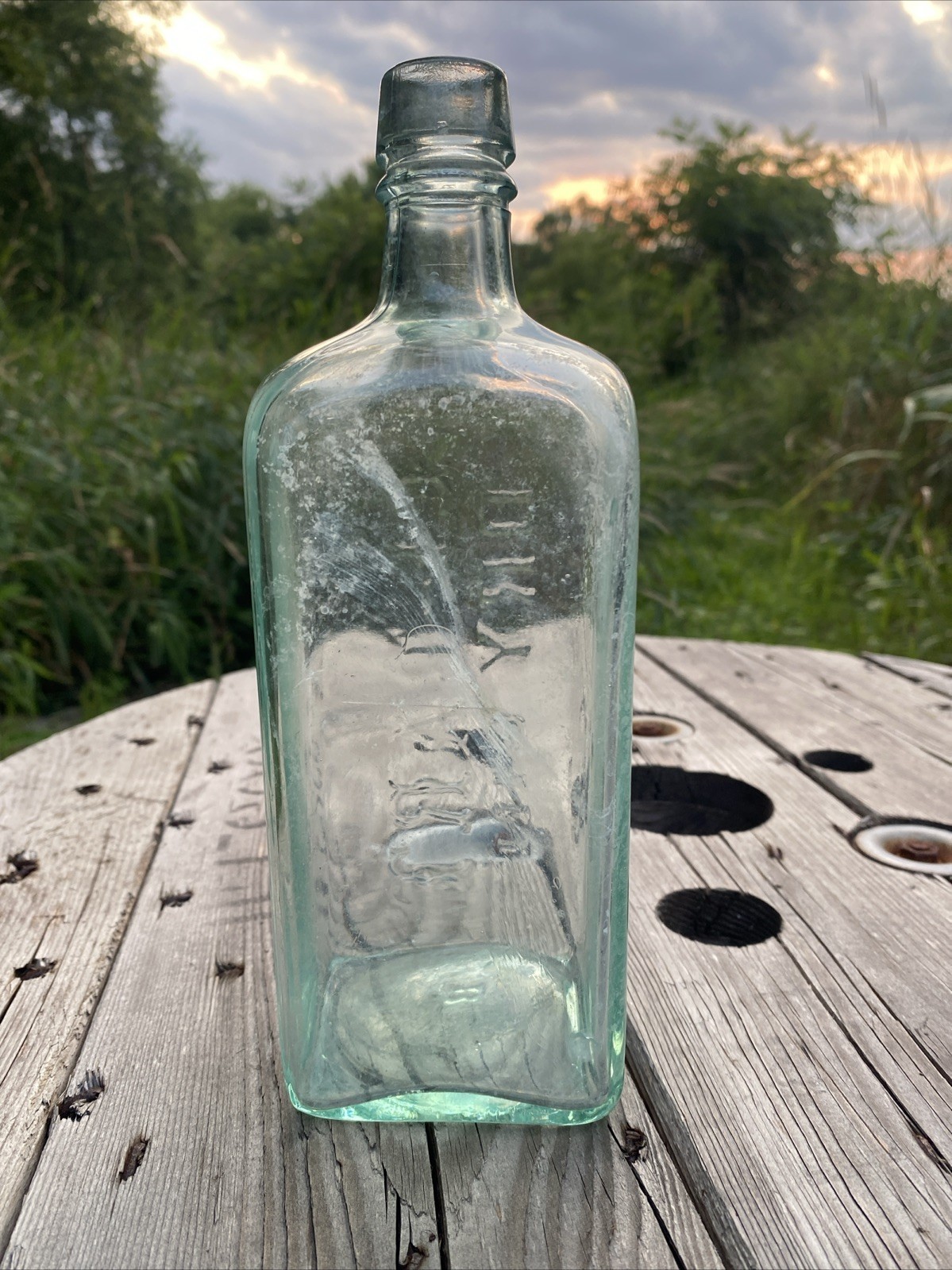 Antique EL-BART Dry Gin Bottle. Embossed, Cork Top
