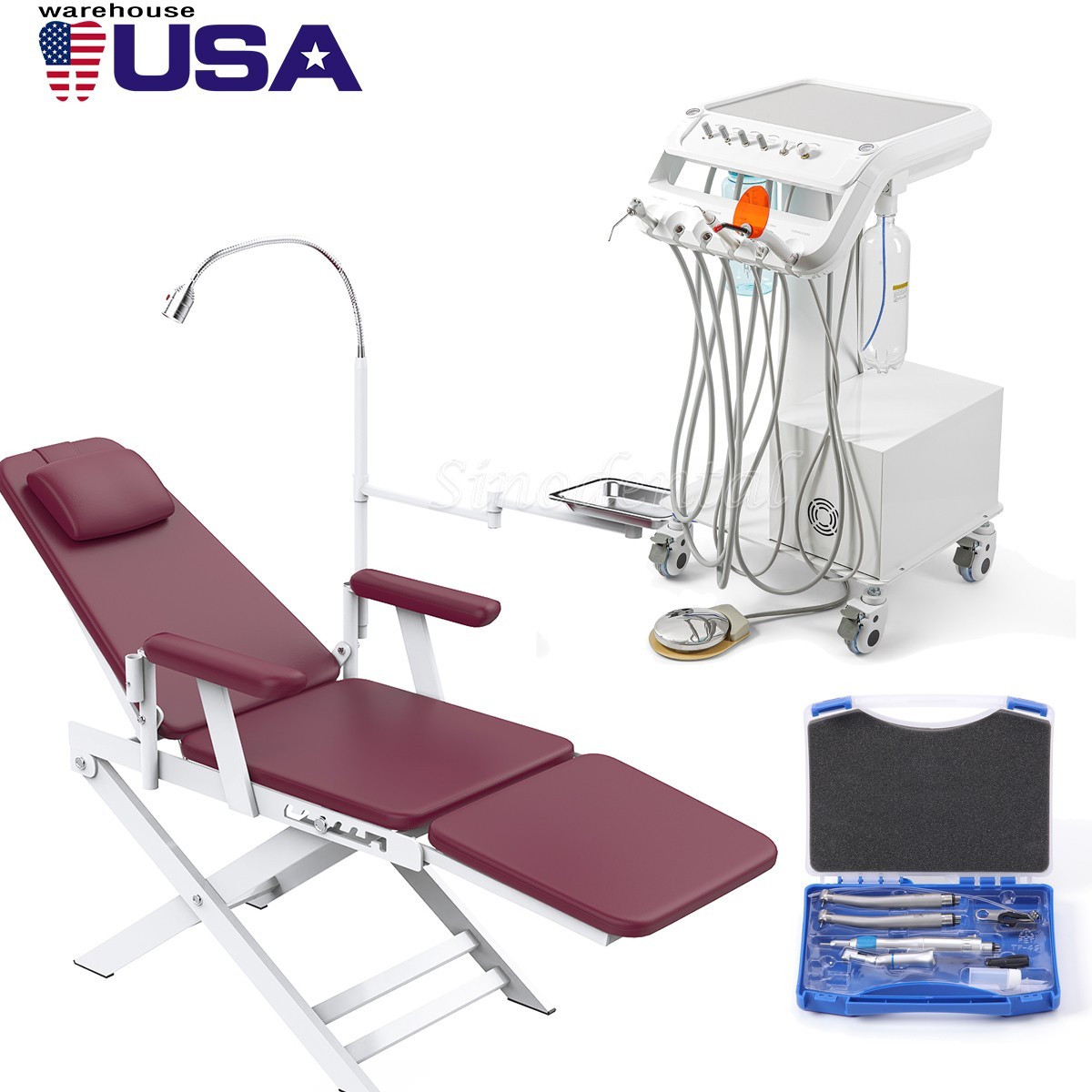 Portable Dental Delivery Unit Mobile Cart Air Compressor 4Hole /Chair /Handpiece