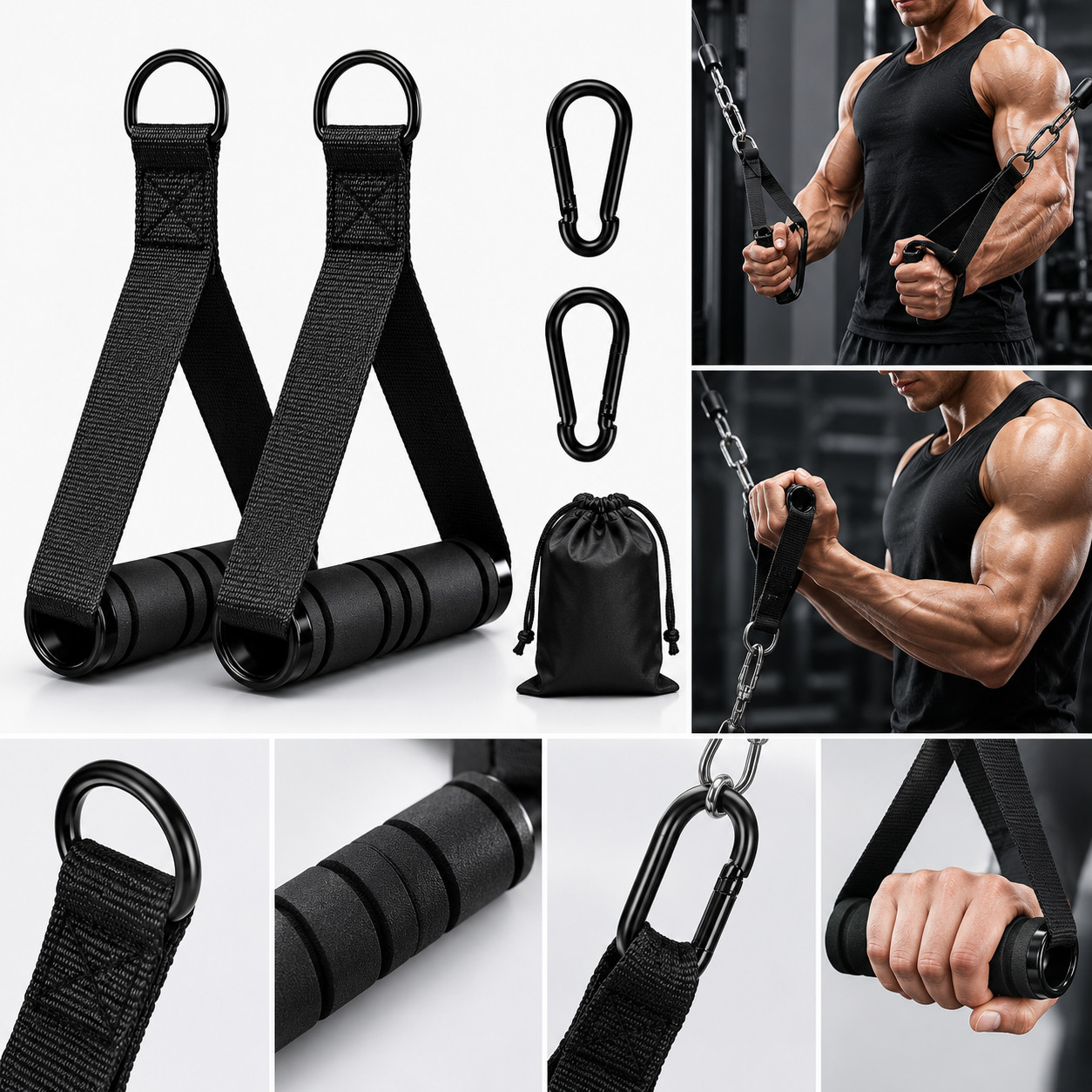 Heavy Duty Cable Machine Exercise Handles Gym Attachment D Grip Resistance Bands