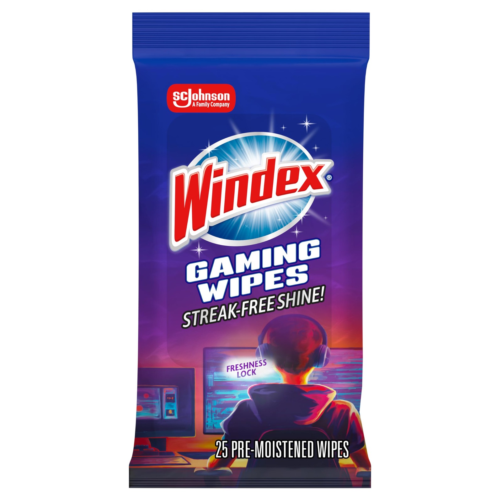 Windex Gaming Cleaning Wipes, Pre-Moistened Wipes to 25 Count (Pack of 1)