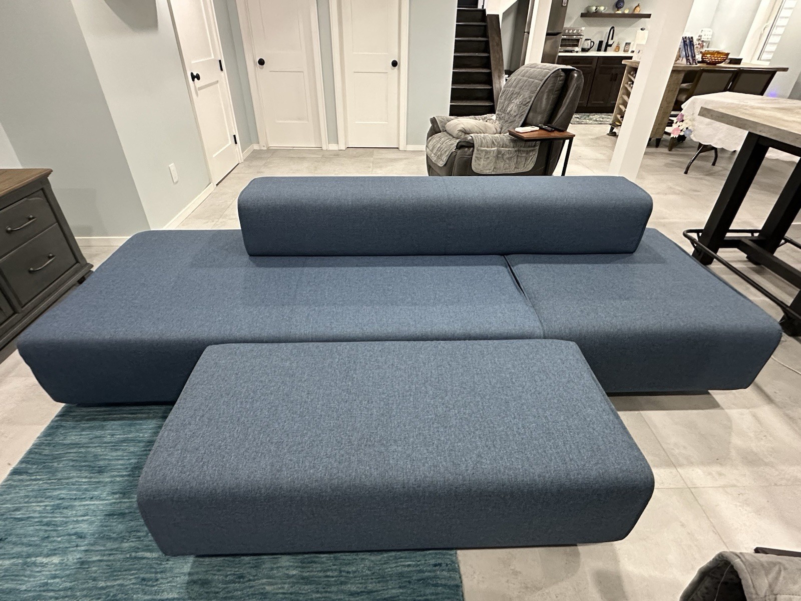 Poppin Block Party Shimmy Modular Sofa Blue with Steel Legs