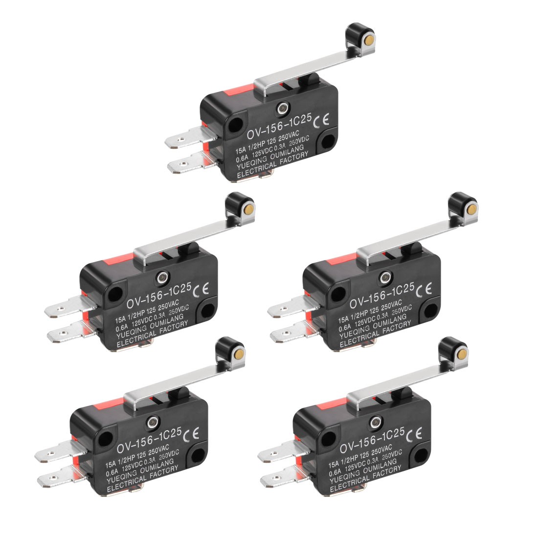 5PCS OV-156-1C25 15A 125/250VAC SPDT NO NC Long Roller Lever Action Switches