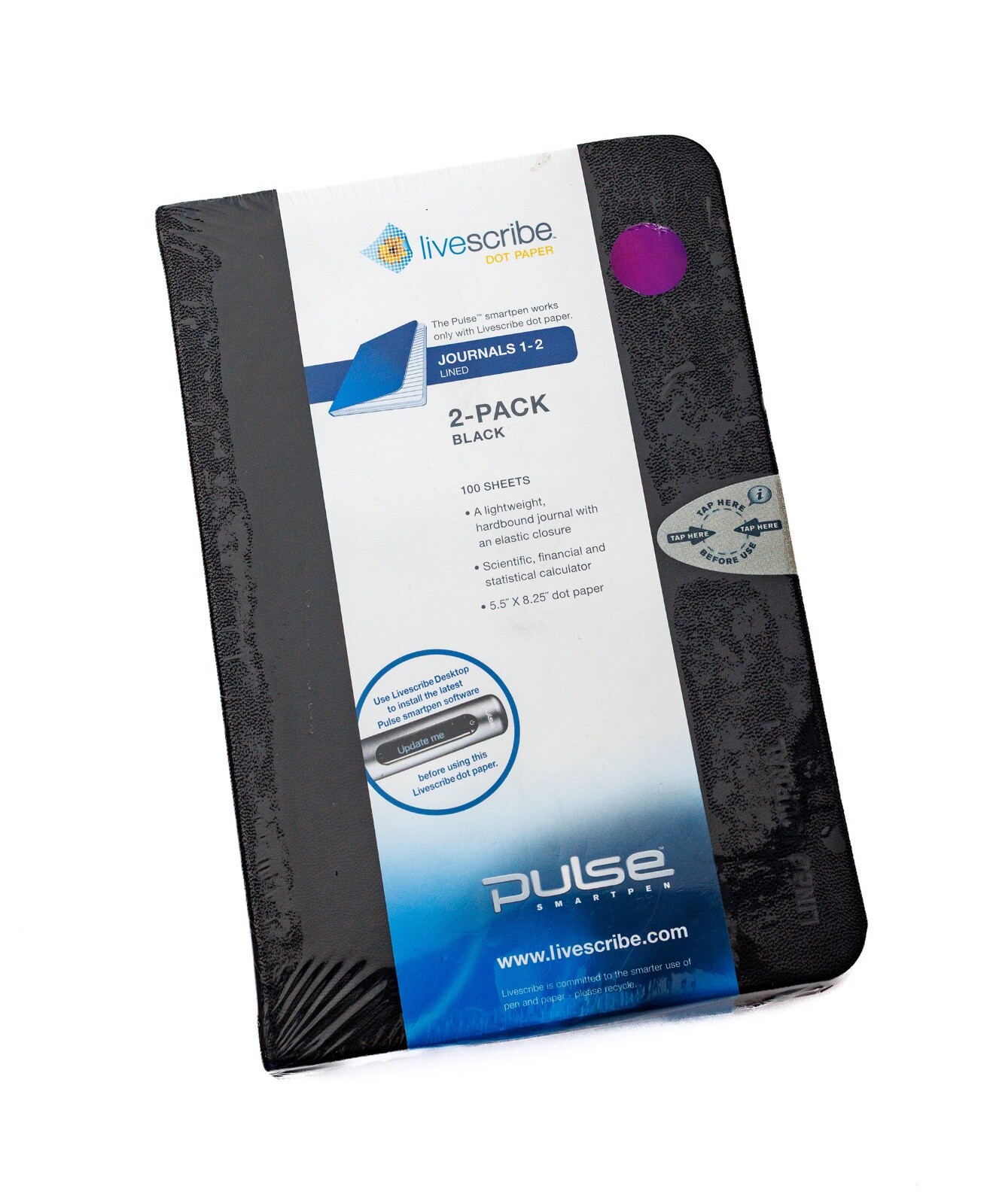 Livescribe Dot Paper Lined Journals 1-2 Hard Cover Black 2 Pack Pulse Pen SEALED
