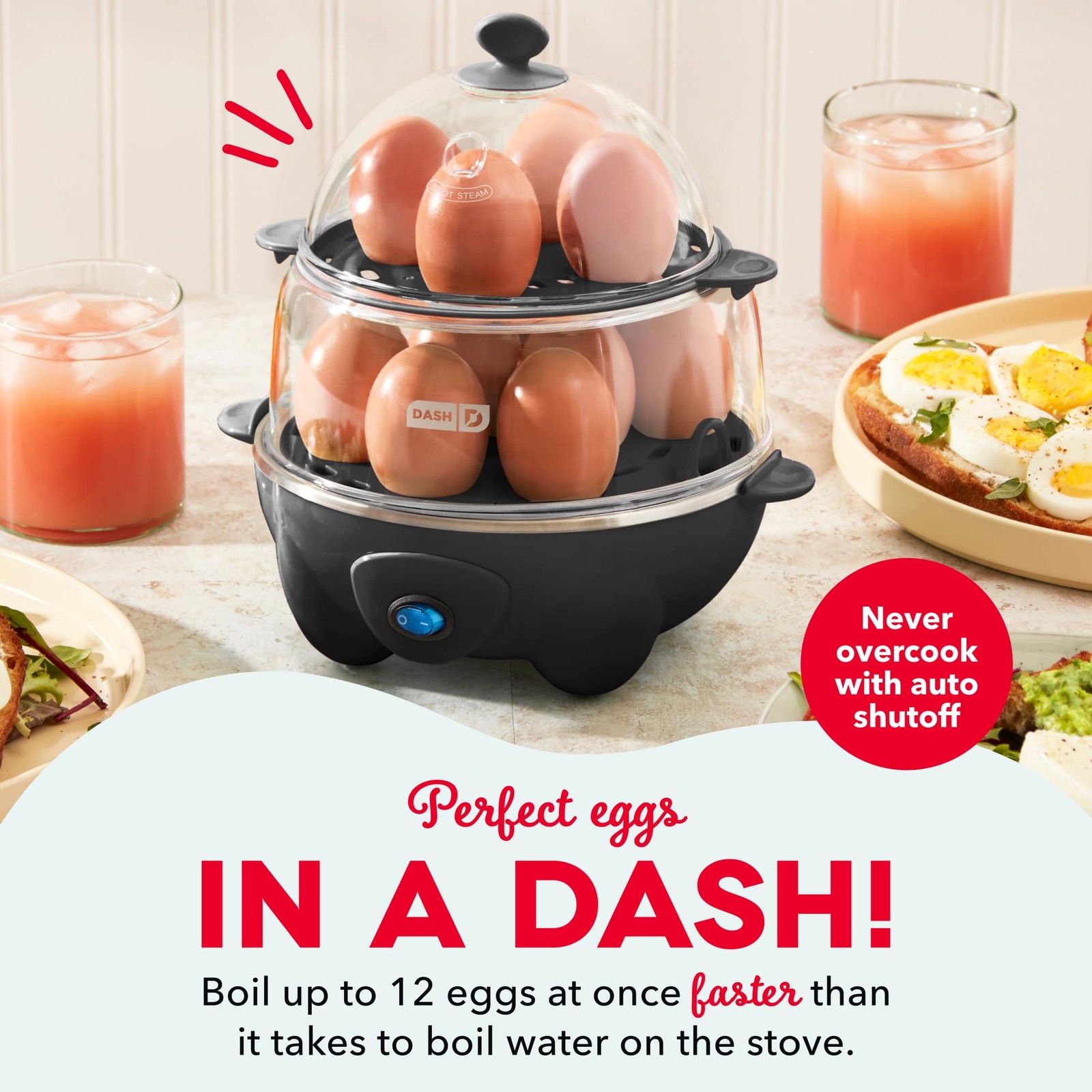 Dash Deluxe Egg Cooker - 12 Capacity, with Auto Shut Off Feature, Black