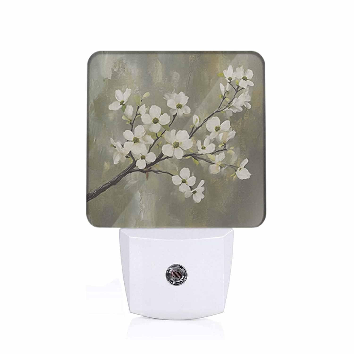 White Flowers Night Light Plug-into Wall White Flowers Blooming on The Branch...