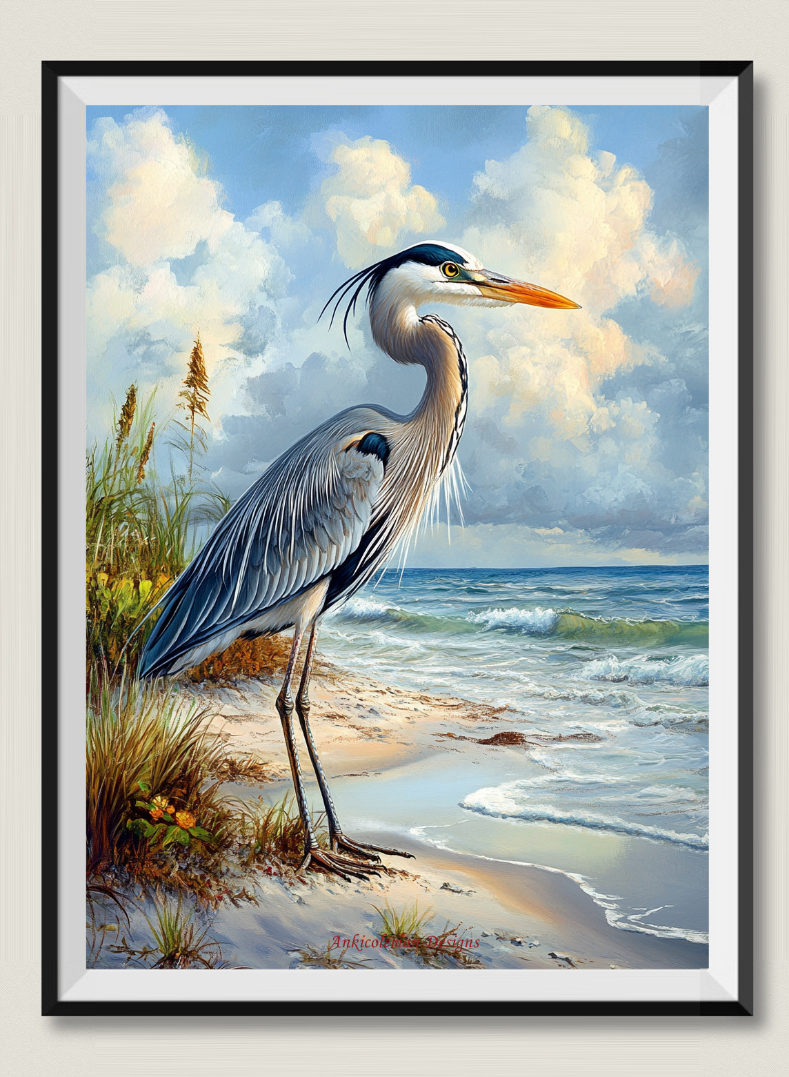 Heron on the Beach - Chart Counted Cross Stitch Patterns Needlework DMC Color