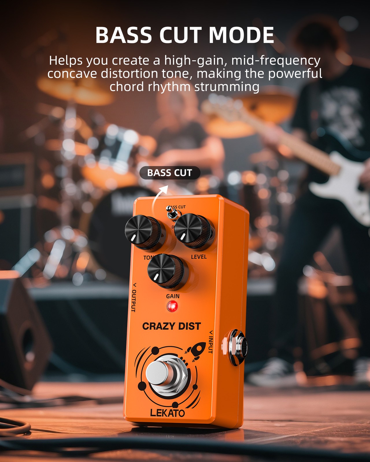 LEKATO DS-02 Mini Distortion Guitar Effect Pedal Bass Cut Dist Mode True Bypass