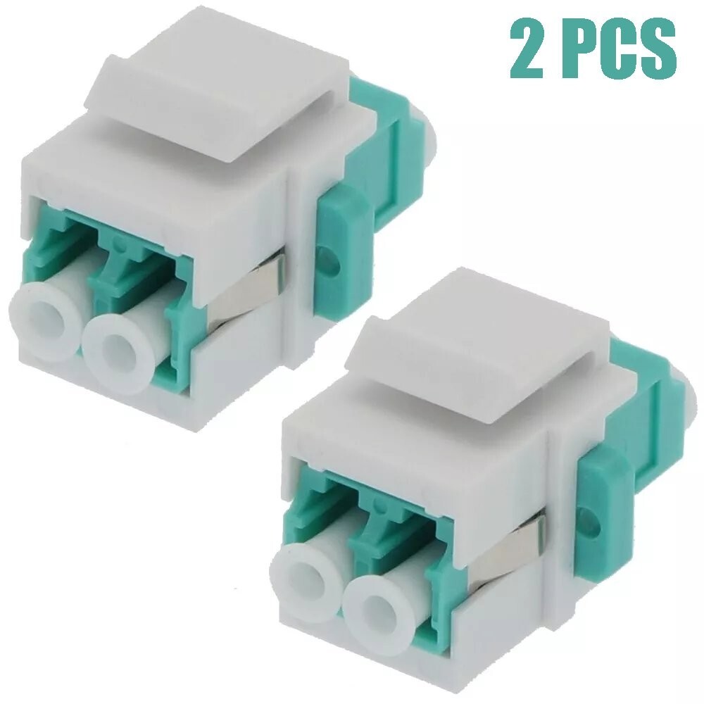 2 Pcs LC/UPC OM4 Duplex Multi Mode Fiber Optical Coupler Keystone Jack Aqua