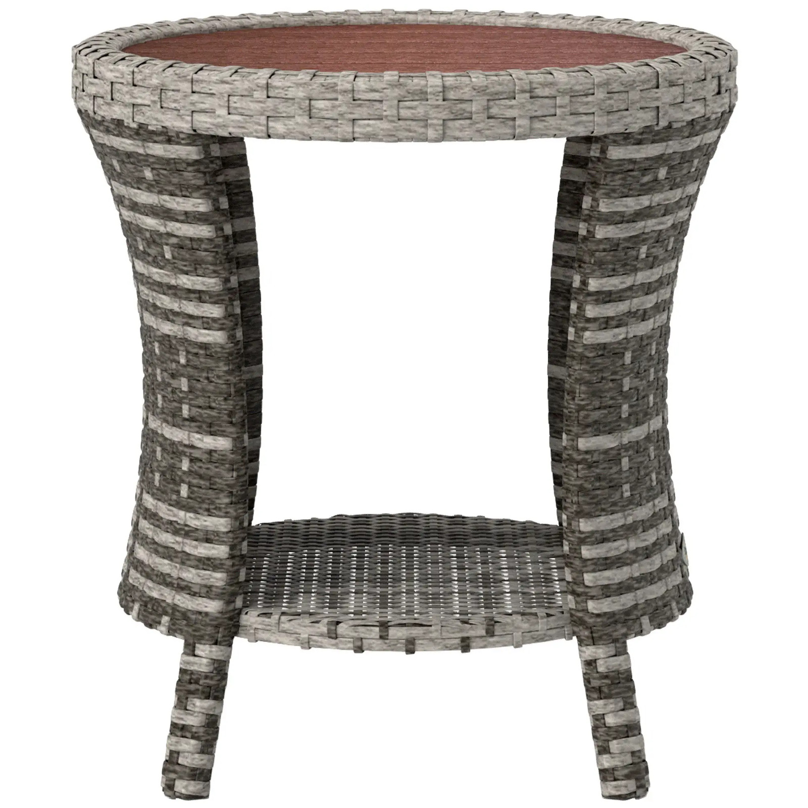 18" Wicker Outdoor Coffee Table, PE Rattan Patio Side Table with 2-Tier Storage