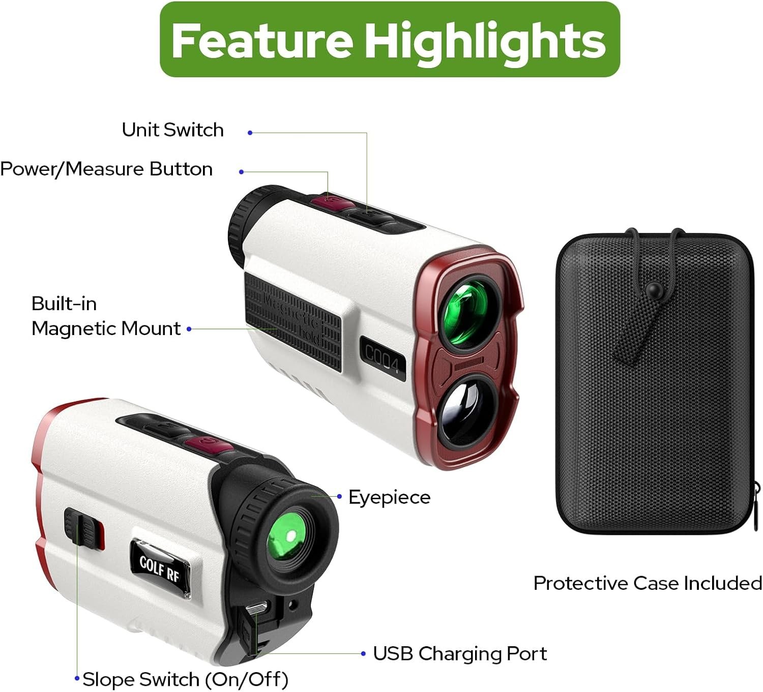 Complete 1200 Yard Golf Rangefinder Set with Case - Slope Mode and Accessories
