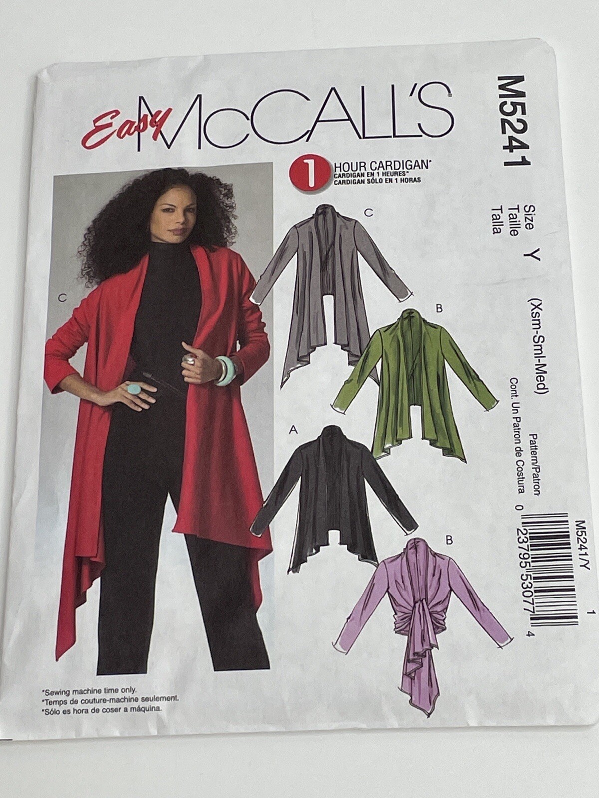 McCall's Misses Cardigan Size XSM  SML  M  Uncut Sewing Pattern M5241