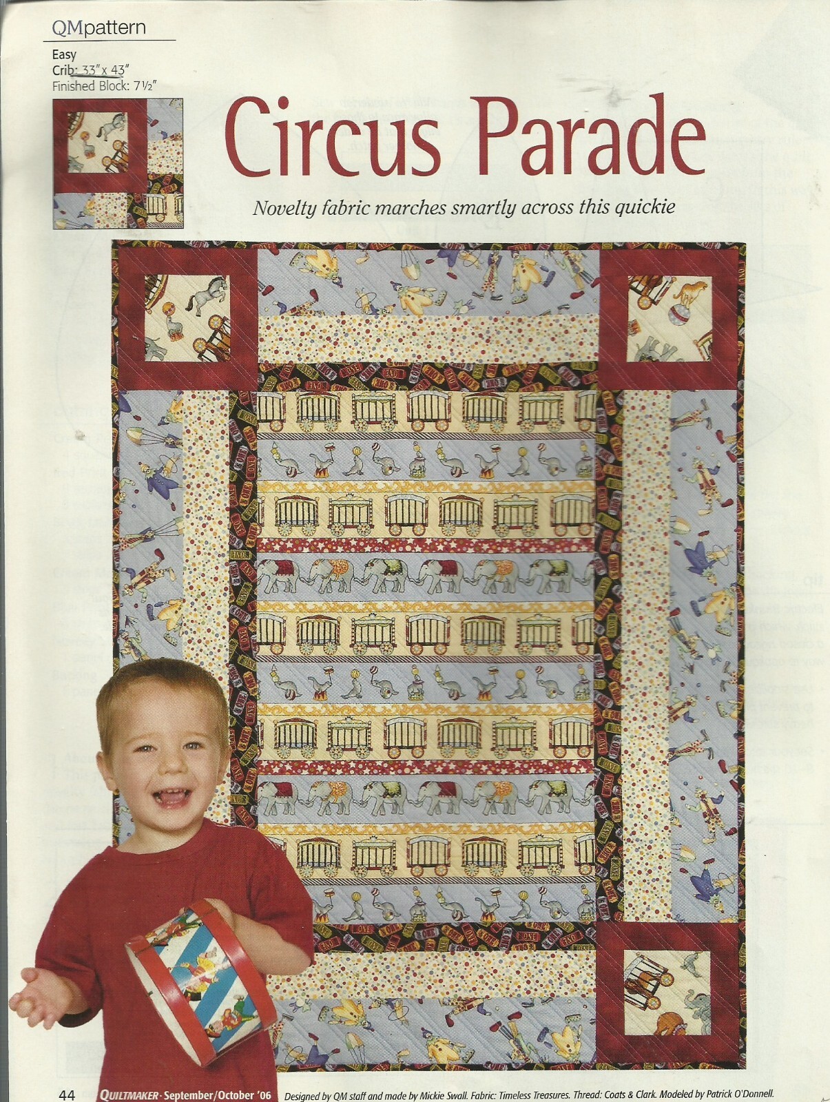 B0290 CIRCUS PARADE  BABY QUILT PATTERN/INSTRUCTIONS