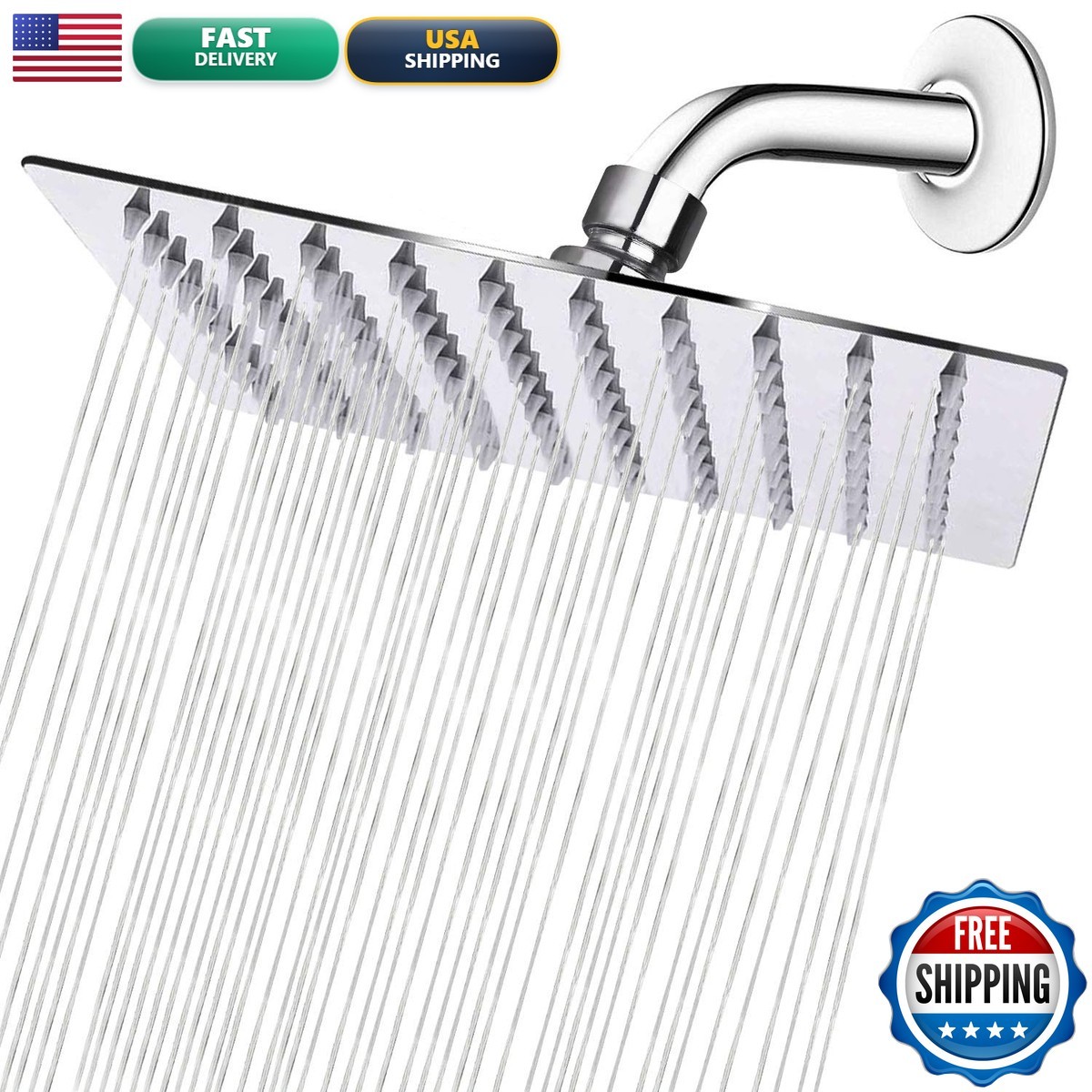NearMoon NM-SHS-802 Rain Shower Head 8 Inch Stainless Steel Square Chrome