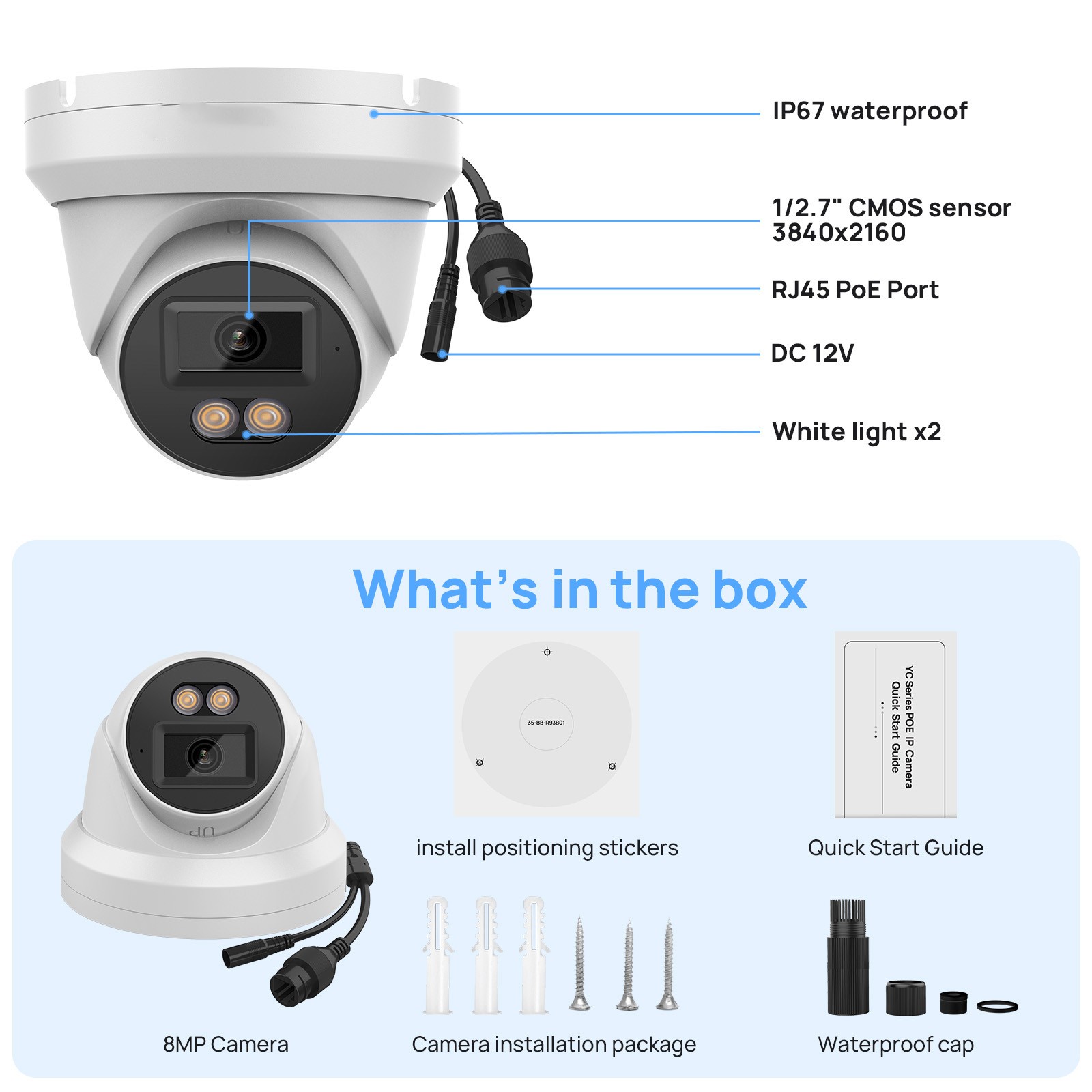 NEW VIKYLIN Full Color Turret POE 8MP 4K IP Camera Onvif Security Factory Direct