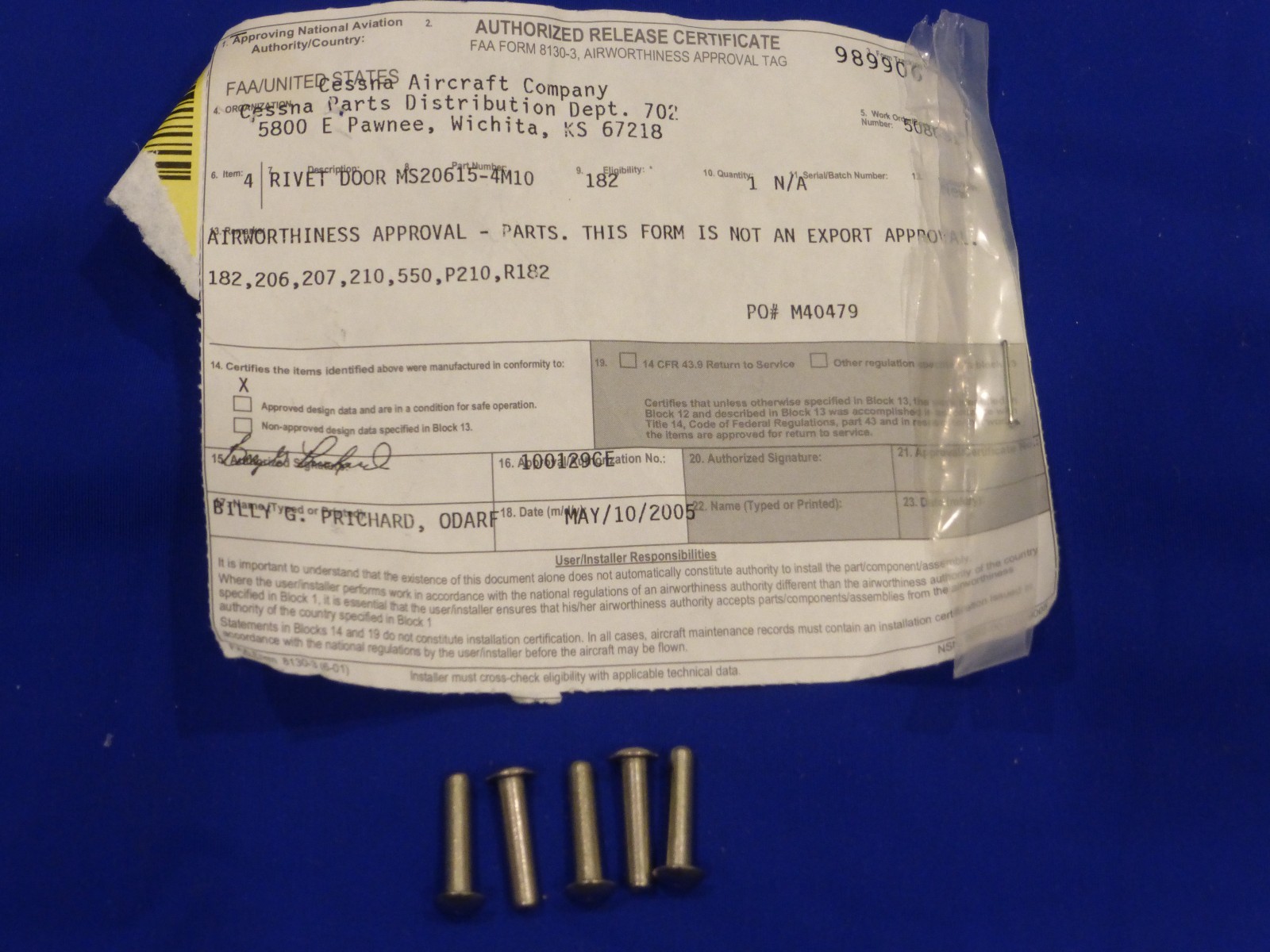 Cessna Aircraft Door Rivet MS20615-4M10
