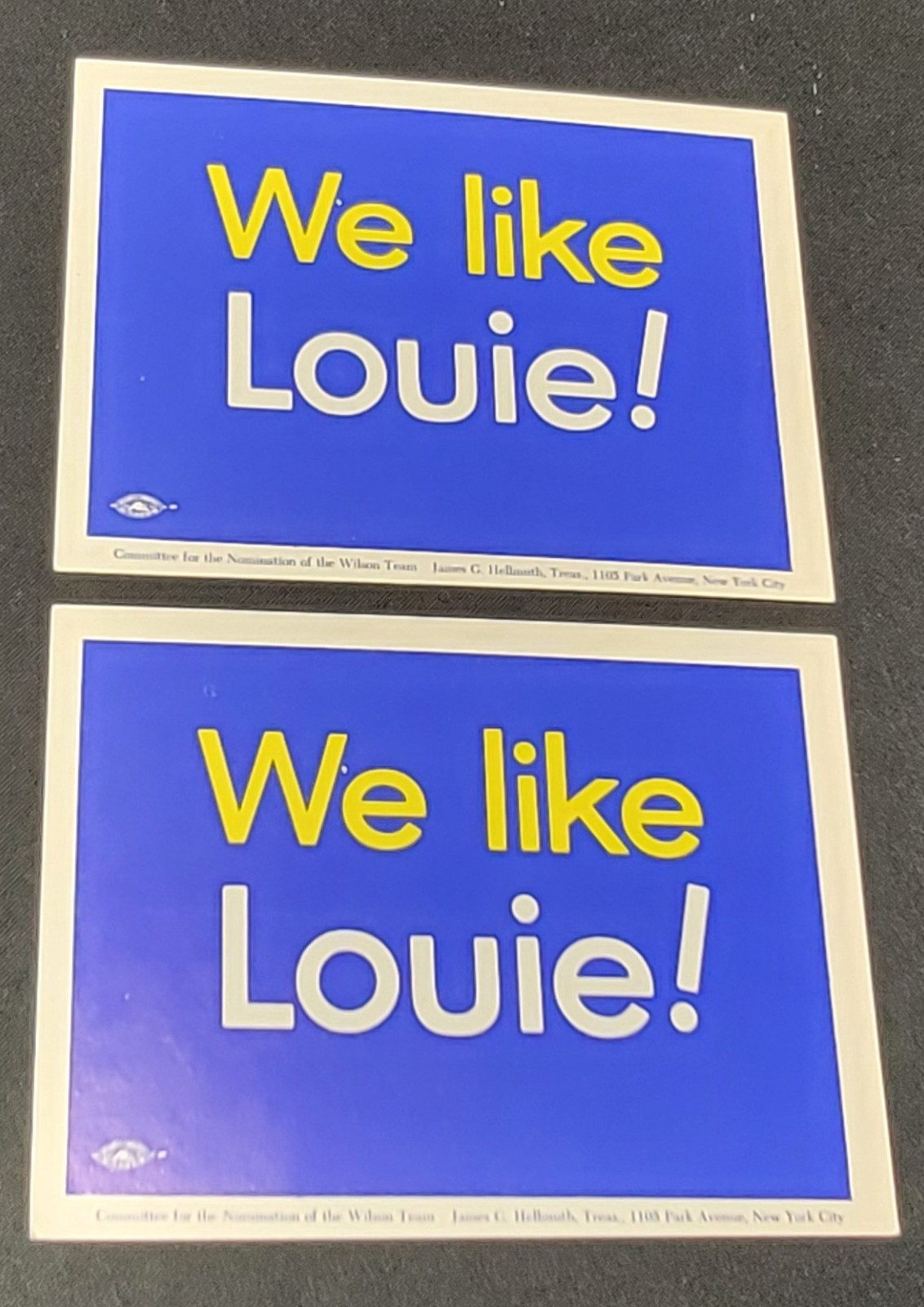 2 "We Like Louie!" 60s Louis J. Lefkowitz NY Attorney General Campaign Stickers