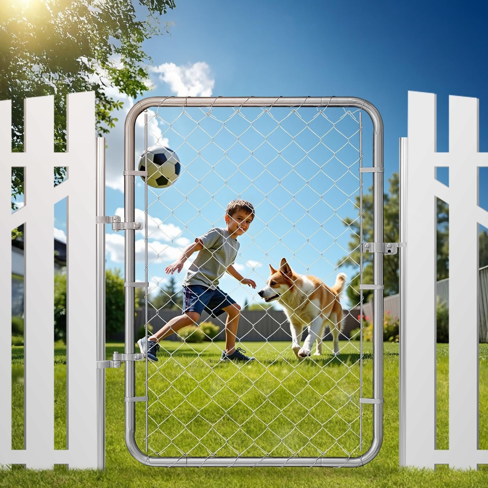 VEVOR Chain Link Fence Gate 32x46 in Adjustable Rust-Resistant