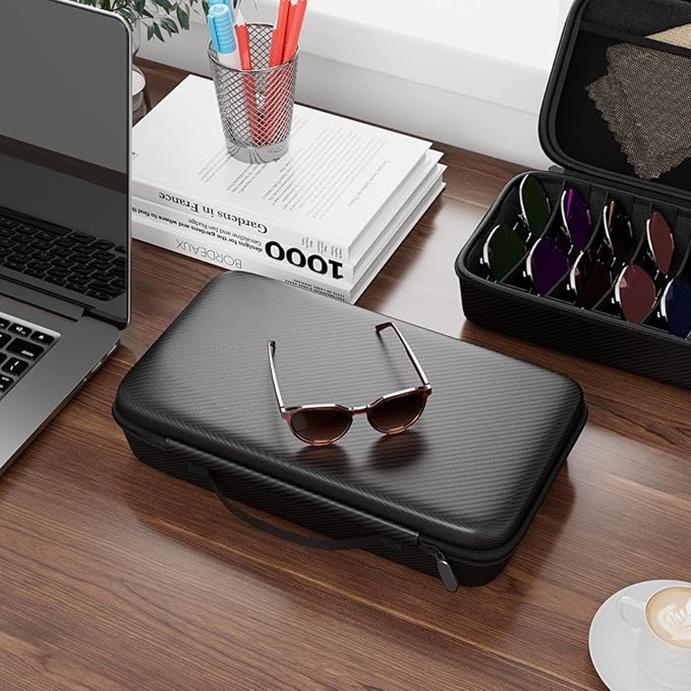 Travel Sunglasses Organizer​,​ Hard Shell​ Sunglass Case Adjustable 8 Slots Case