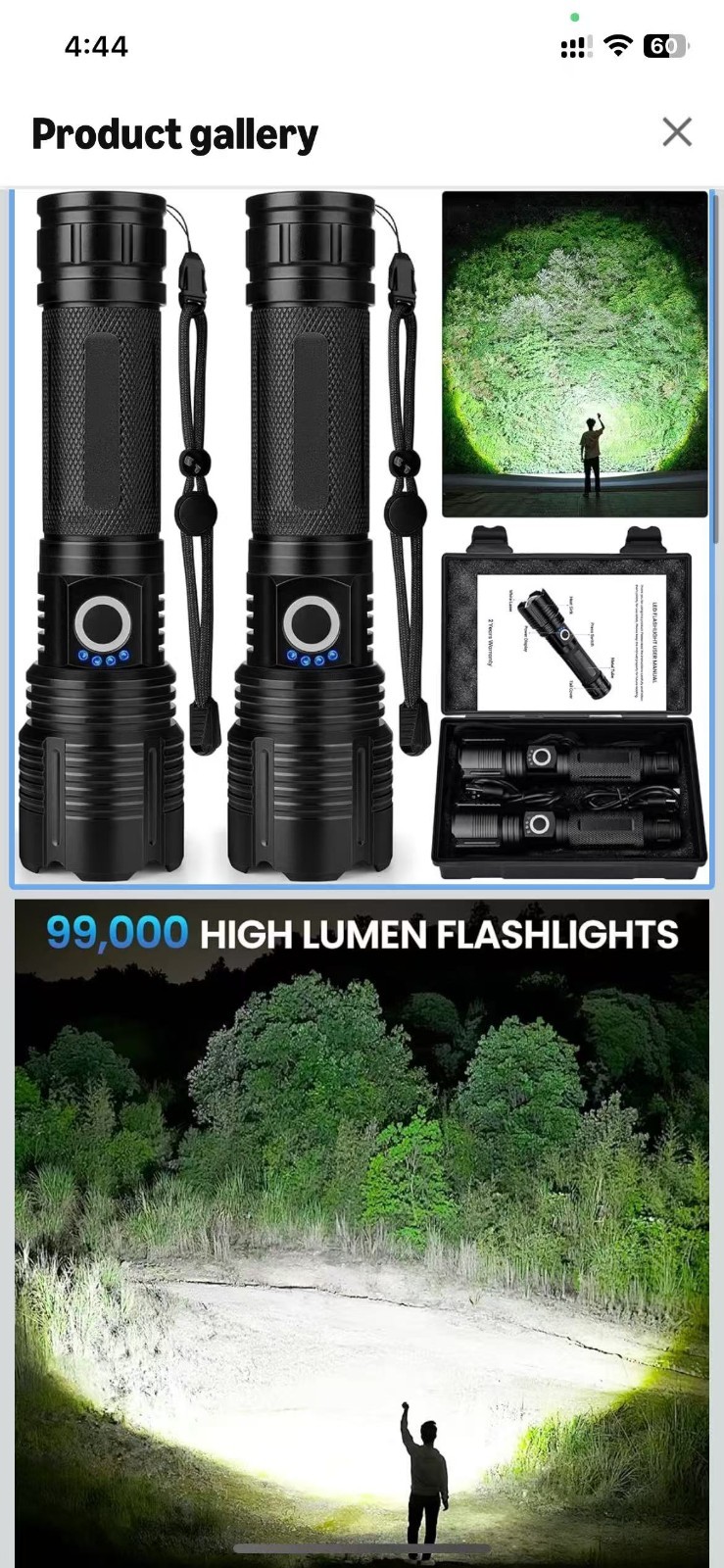 4 Pack Adjustable LED Flashlight Rechargeable Super Bright 99000LM