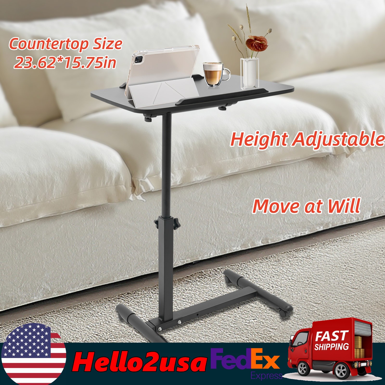 Mobile Standing Desk Rolling Laptop Table Adjustable Hospital & Home Bed Table