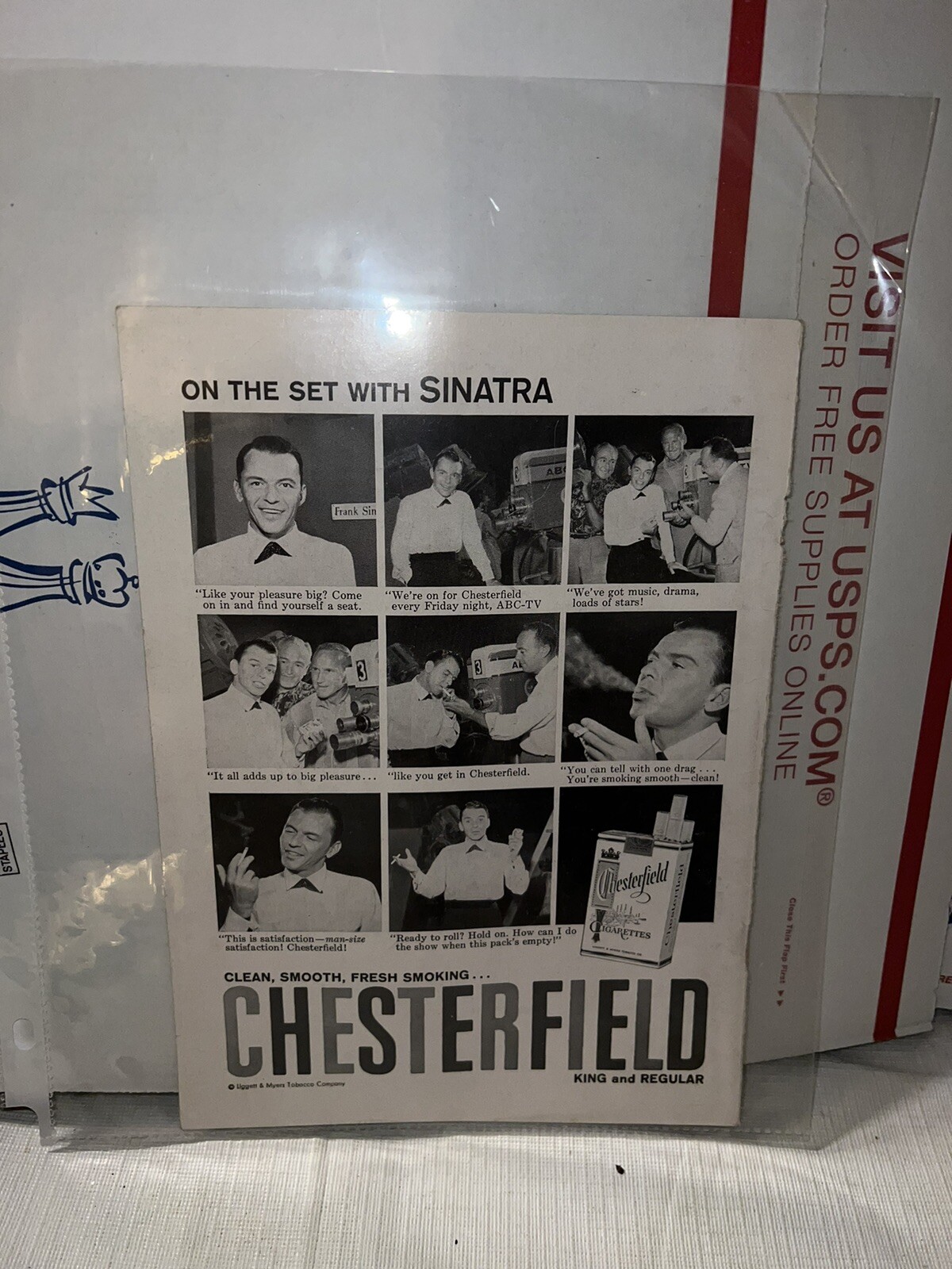 1957 ORIGINAL VINTAGE CHESTERFIELD CIGARETTE MAGAZINE AD FEATURE FRANK SINATRA