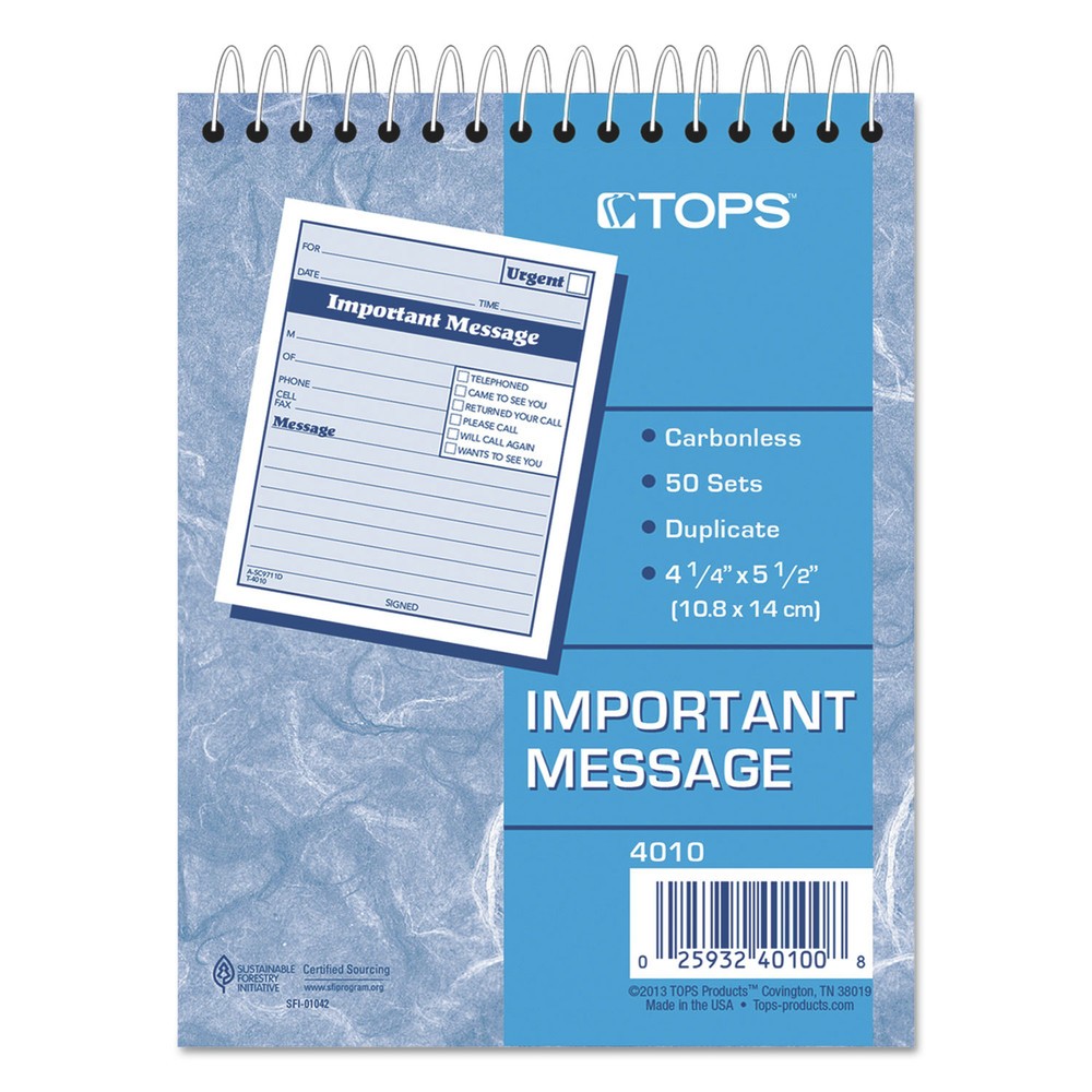 TOPS 4010 4.25 x 5.5 Telephone Message Book with Fax/Mobile Section New