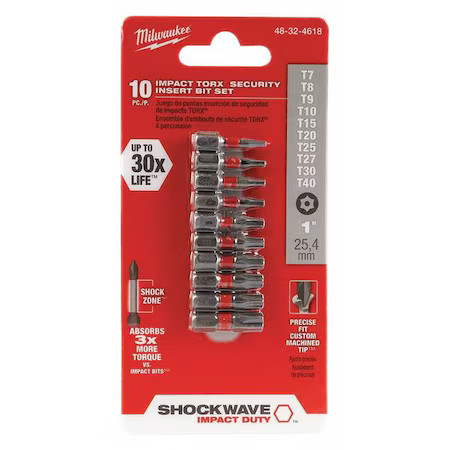 Milwaukee Tool 48-32-4618 Shockwave Torx Security Insert Bit Set - 10Pc