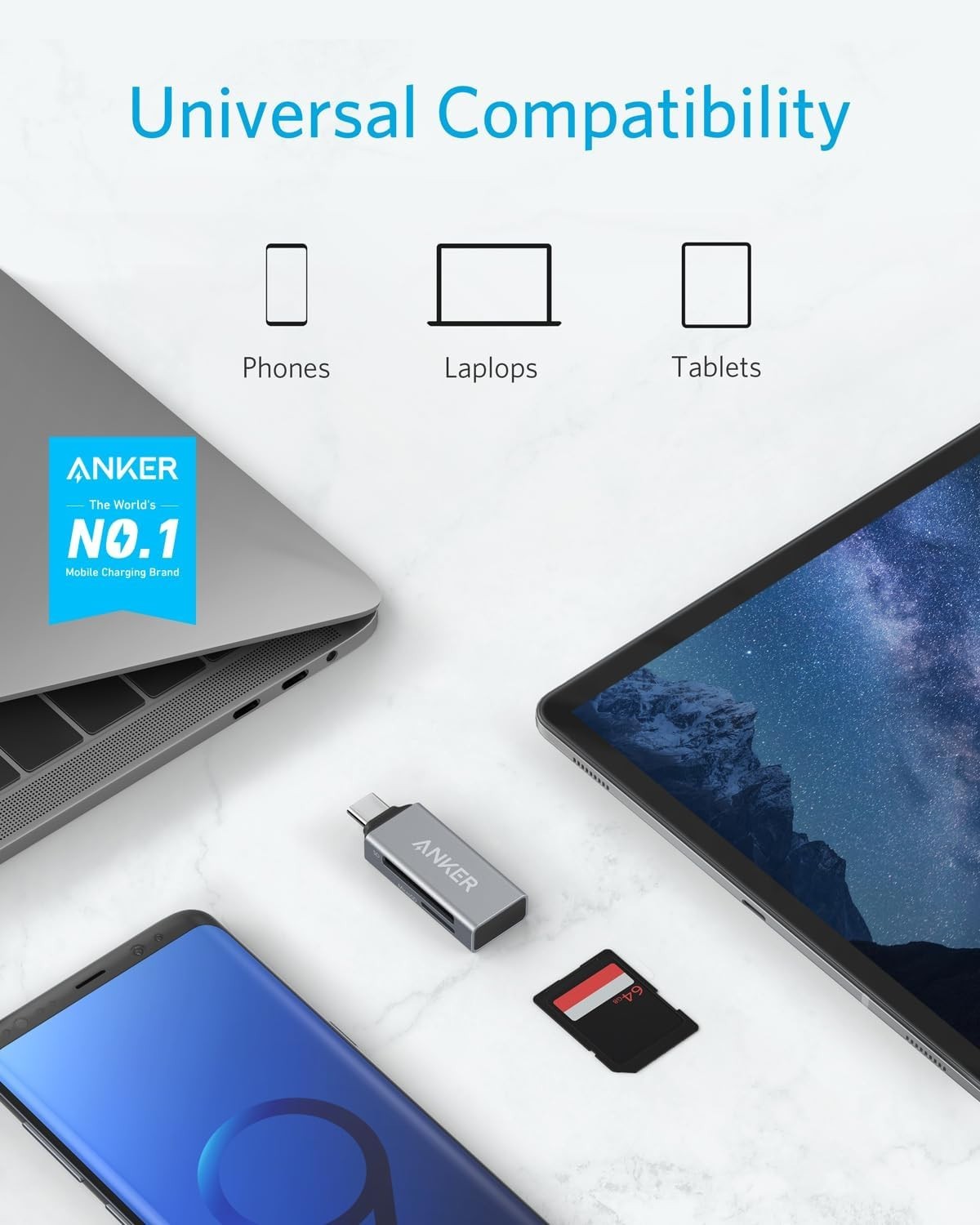Anker SD Card Reader, 2-in-1 USB C Memory Card Reader for Digital Camera SD Card