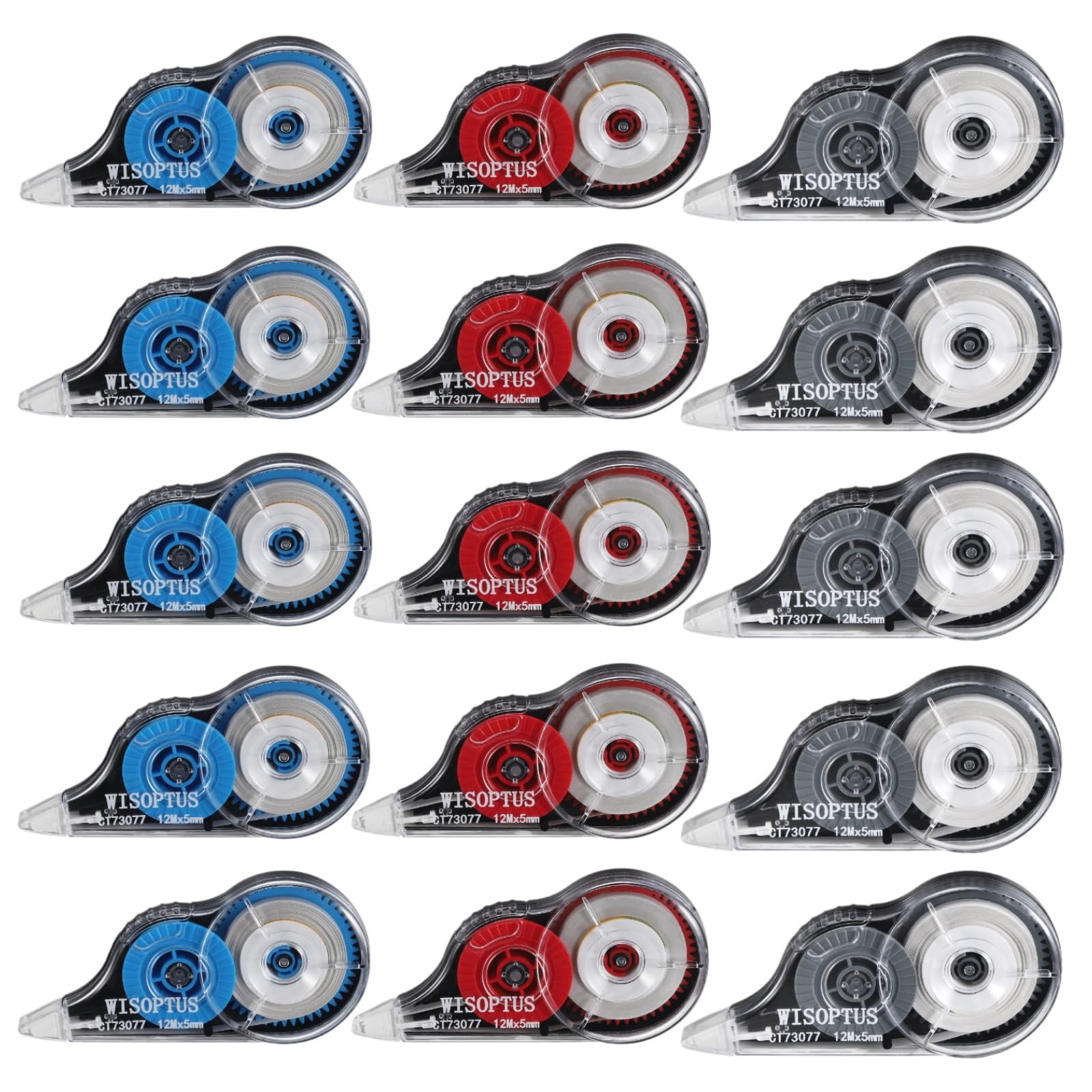 WISOPTUS 15PCS White Correction Tape with Dispenser, Medium, Blue, Red, Gray