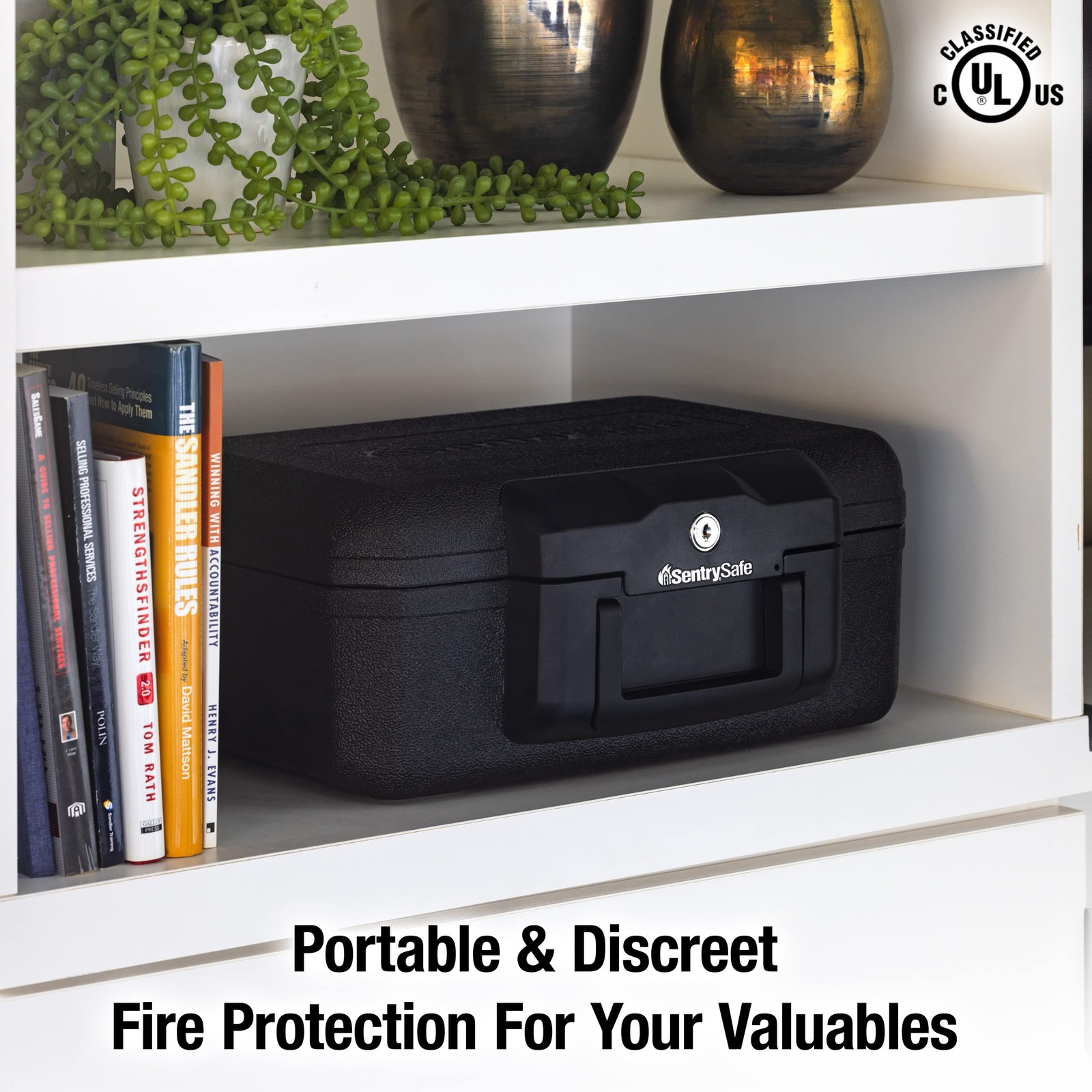 SentrySafe Fireproof Money Safe with Key Lock, Black Lock Box with Portable C...