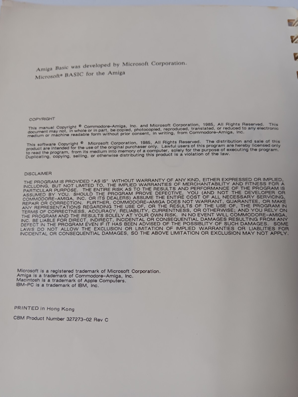 Commodore Amiga Basic Users Reference Guide Book Has Damage