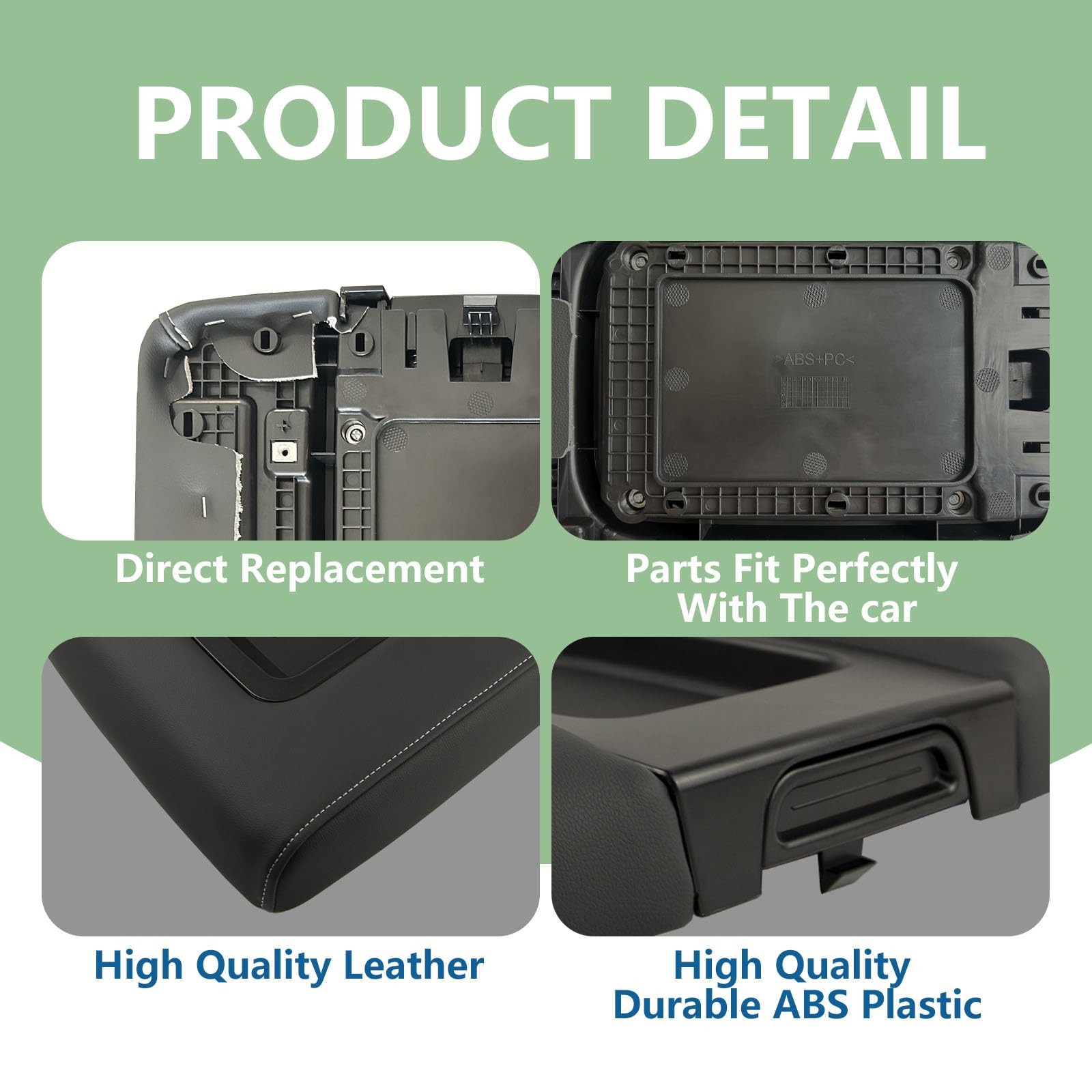 Front Seat Center Console Armrest Lid Cover with Mat, black